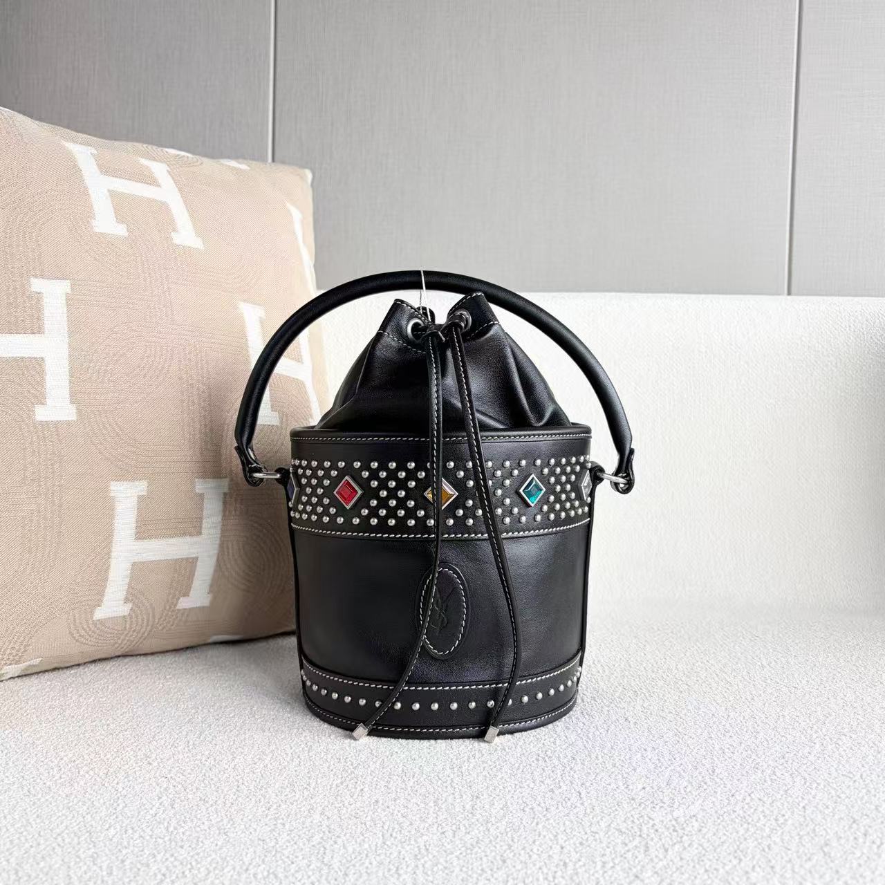 Saint Laurent - Gem-Studded Bucket Bag - Leather - Black - (small)