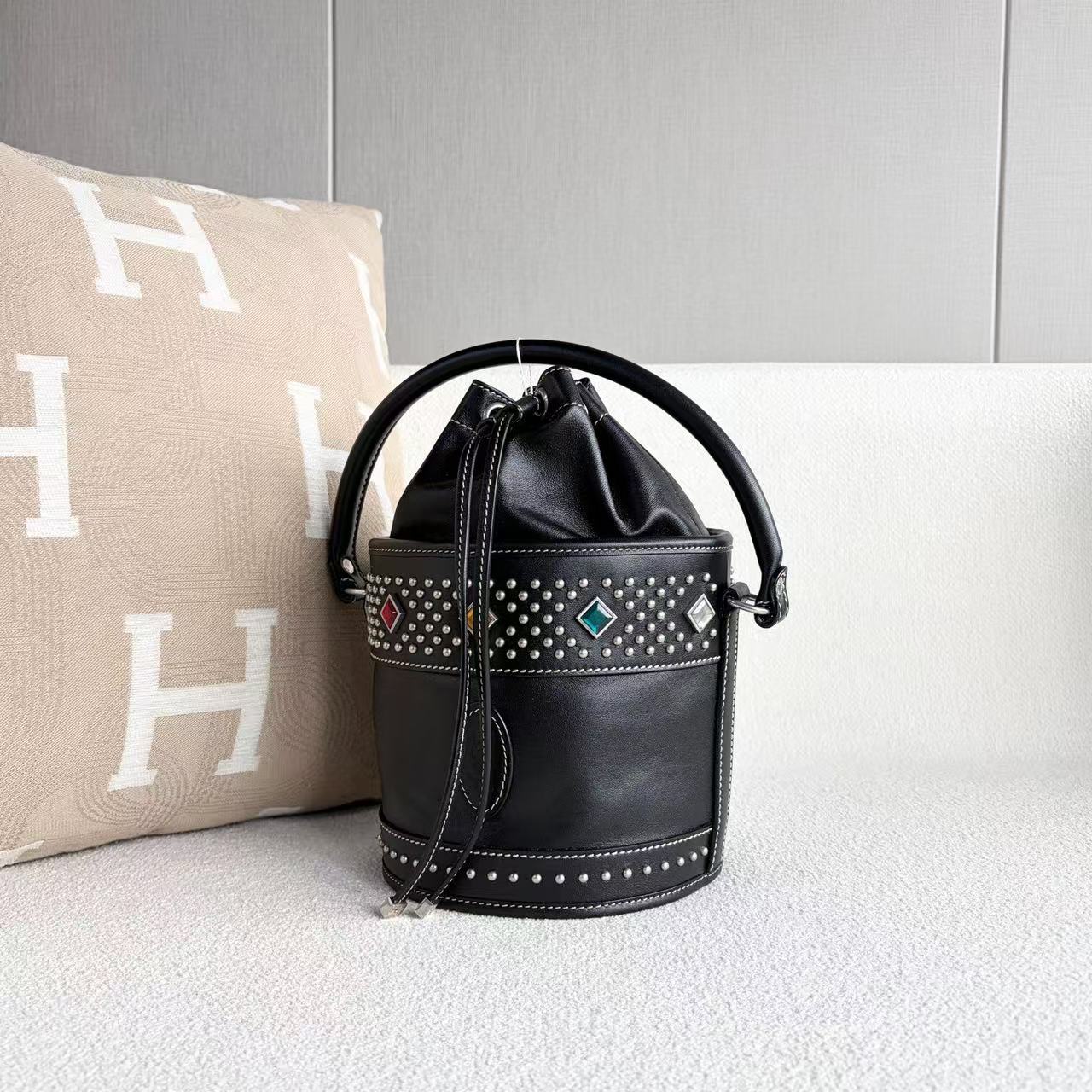 Saint Laurent - Gem-Studded Bucket Bag - Leather - Black - (small)