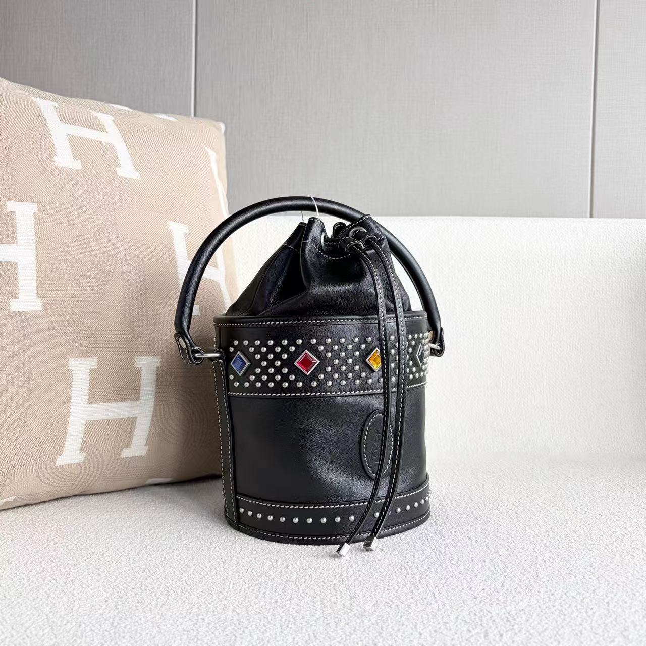 Saint Laurent - Gem-Studded Bucket Bag - Leather - Black - (small)