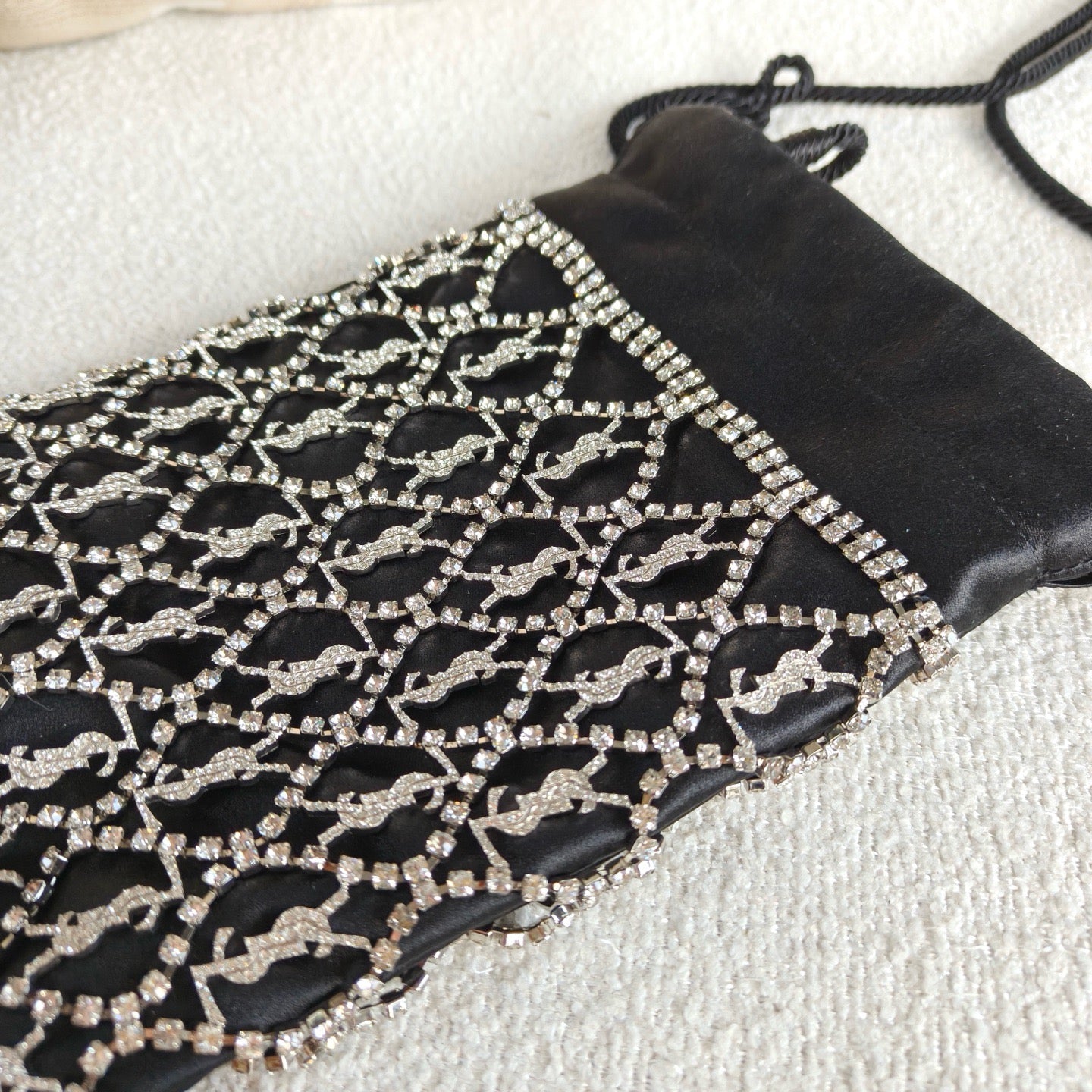 Saint Laurent - Holiday Series Rhinestone Crossbody Pouch - Satin with rhinestone embellishment - Black - (mini)