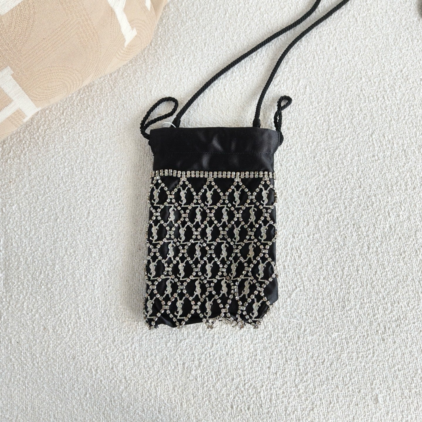Saint Laurent - Holiday Series Rhinestone Crossbody Pouch - Satin with rhinestone embellishment - Black - (mini)