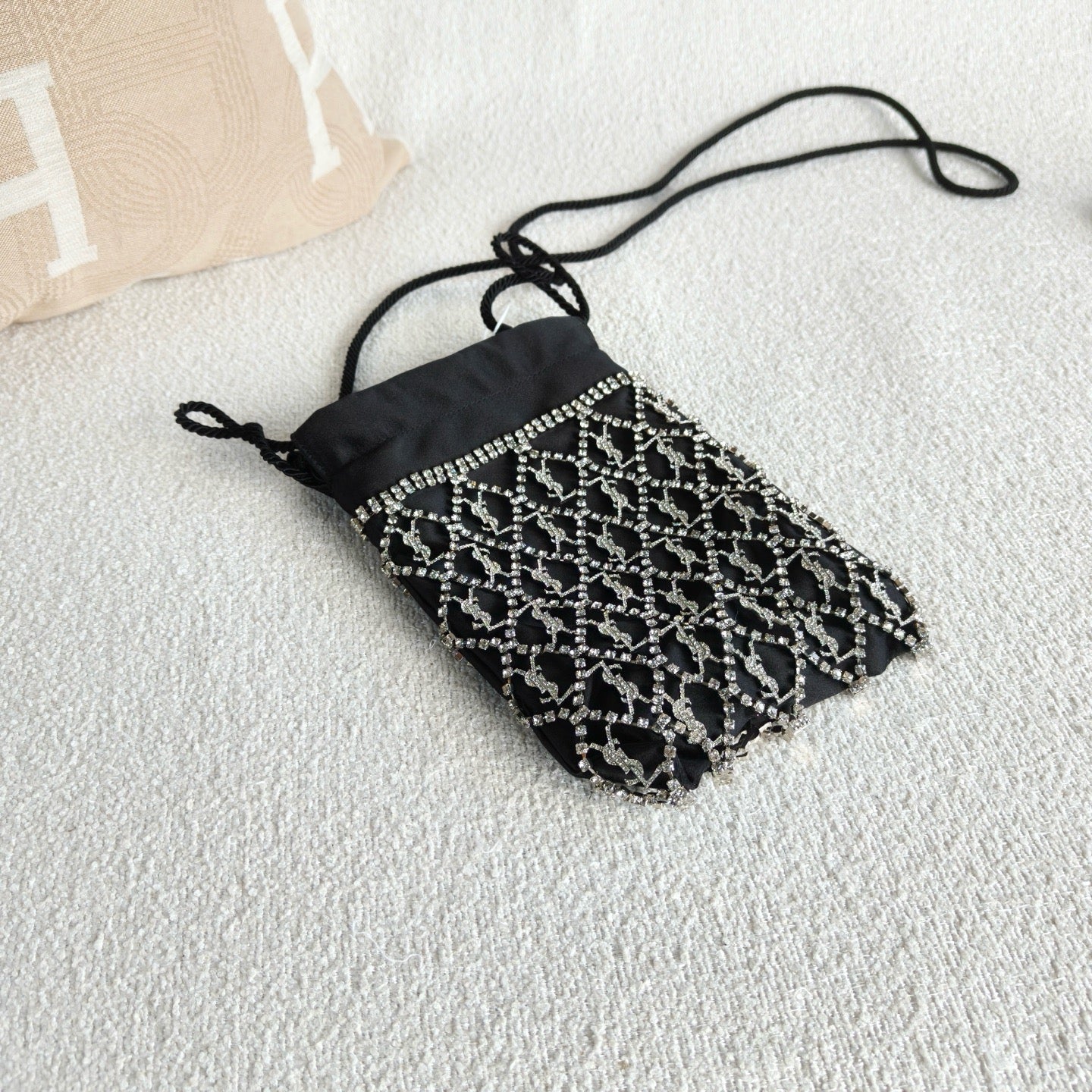 Saint Laurent - Holiday Series Rhinestone Crossbody Pouch - Satin with rhinestone embellishment - Black - (mini)