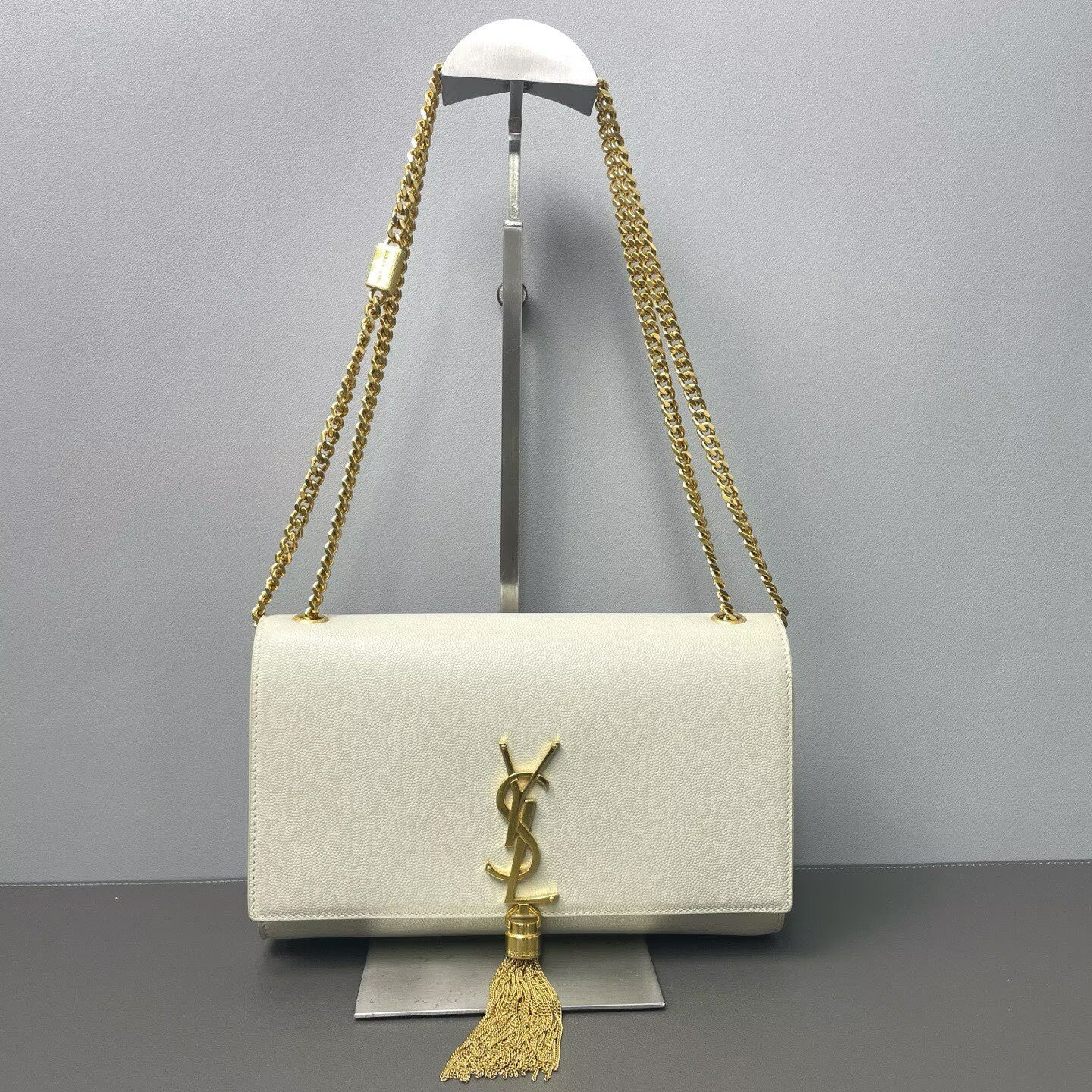 Saint Laurent - Kate - Caviar leather - White with Gold-Tone Hardware - (small)