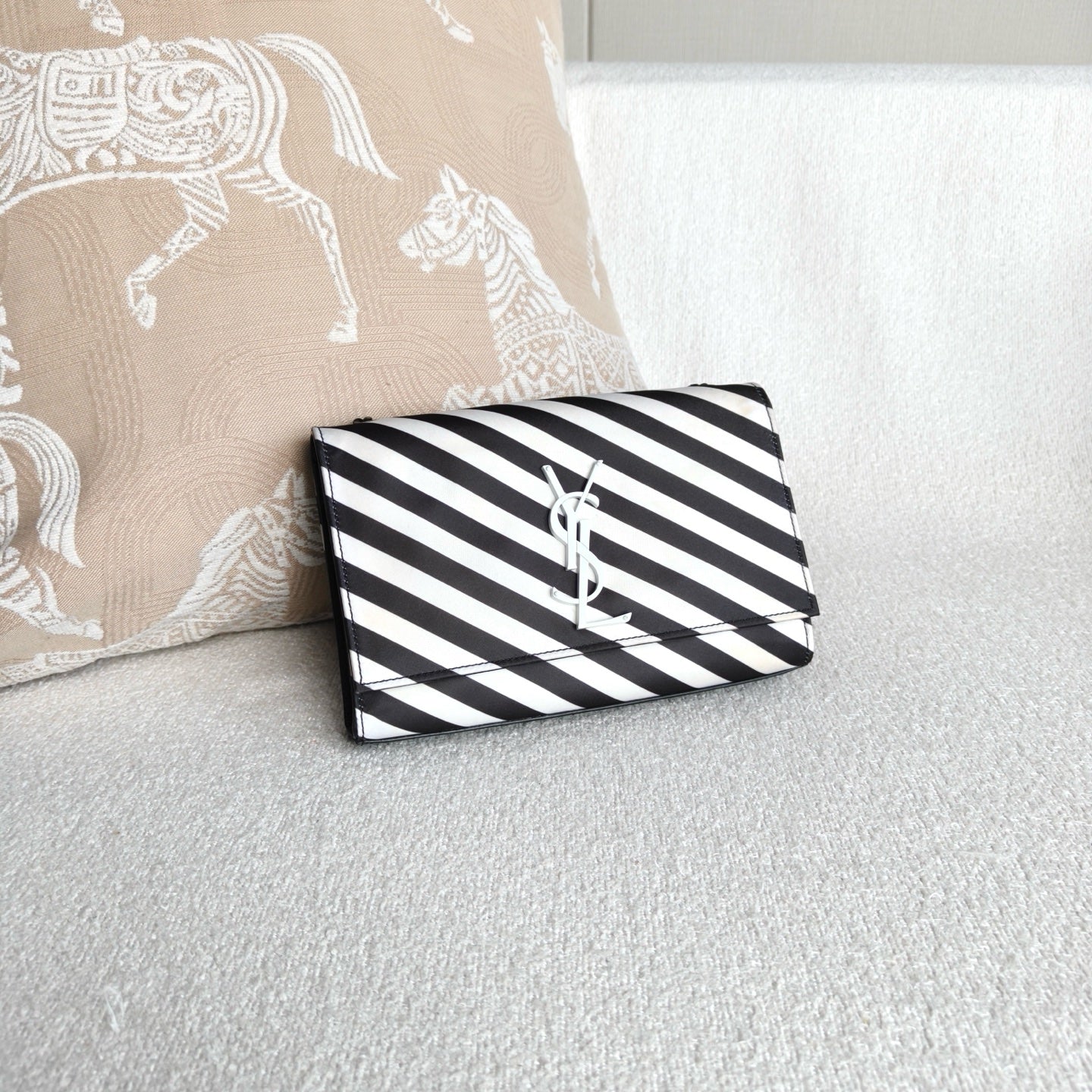Saint Laurent - Kate Chain Bag - Coated canvas with leather trim - Black and White - (mini)