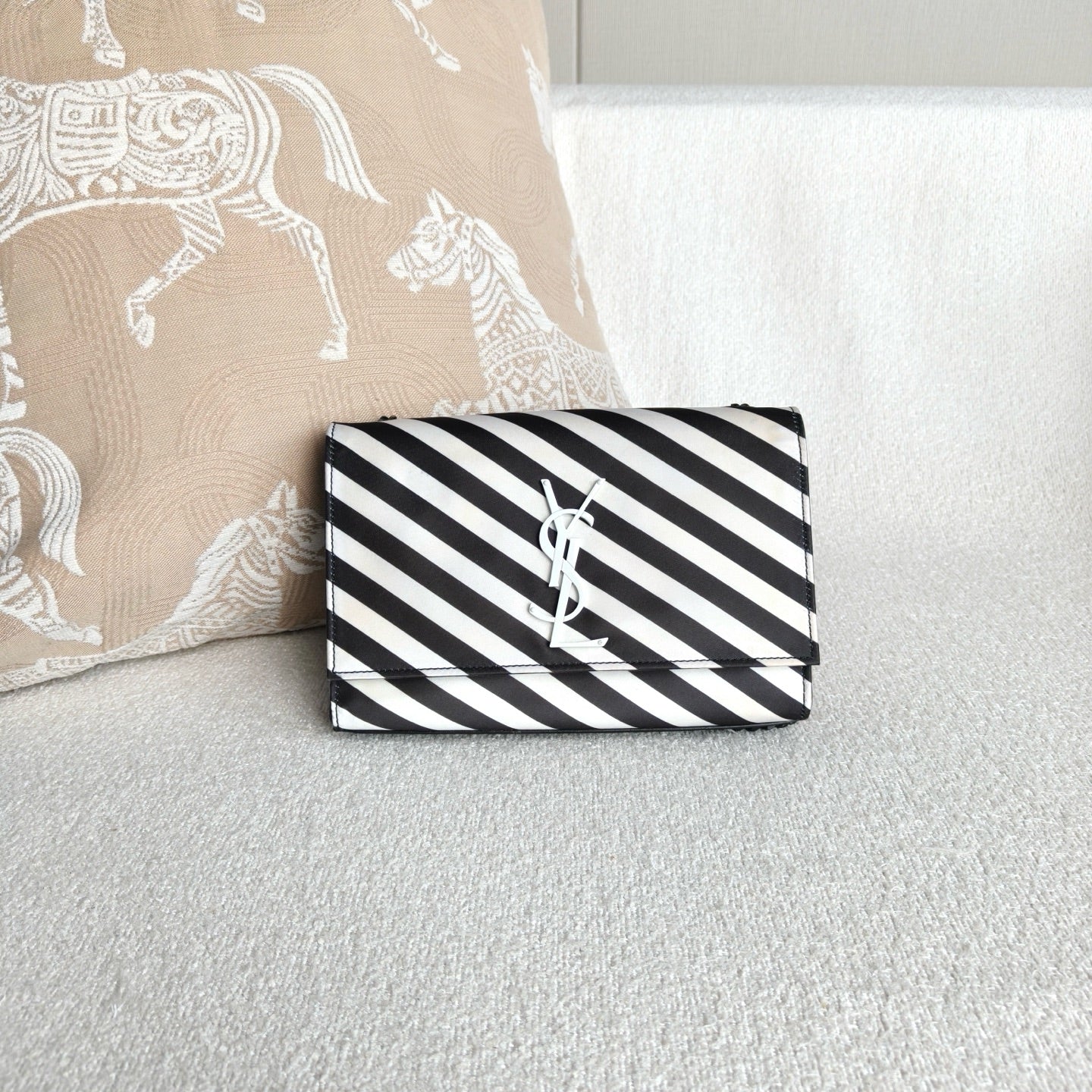 Saint Laurent - Kate Chain Bag - Coated canvas with leather trim - Black and White - (mini)