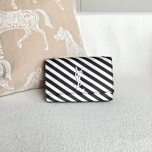 Saint Laurent - Kate Chain Bag - Coated canvas with leather trim - Black and White - (mini)
