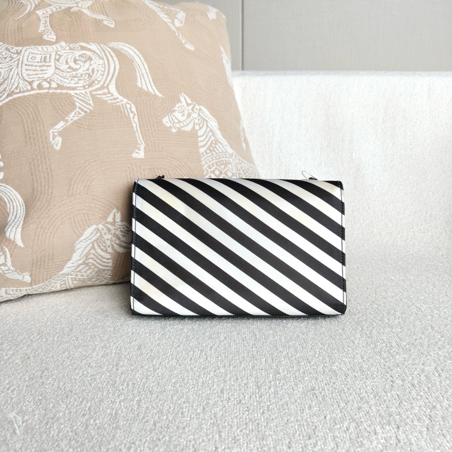 Saint Laurent - Kate Chain Bag - Coated canvas with leather trim - Black and White - (mini)