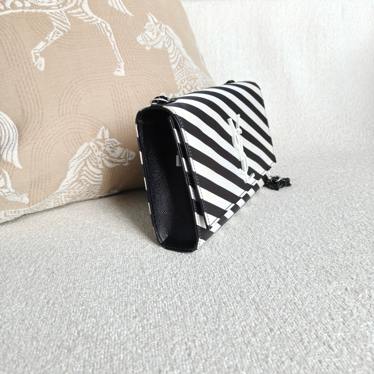 Saint Laurent - Kate Chain Bag - Coated canvas with leather trim - Black and White - (mini)