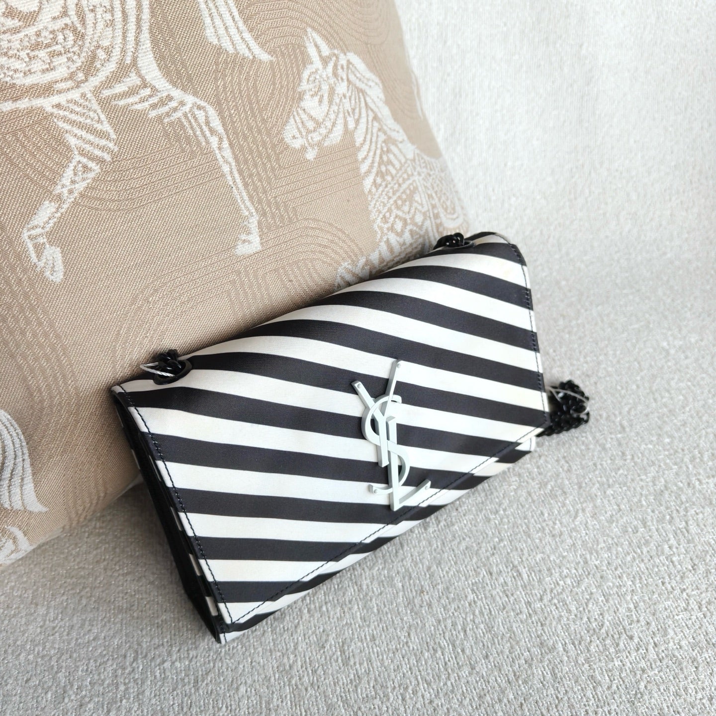 Saint Laurent - Kate Chain Bag - Coated canvas with leather trim - Black and White - (mini)