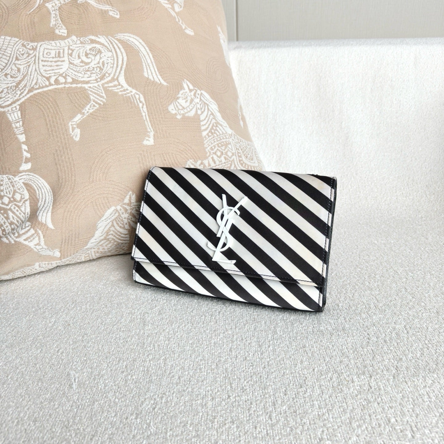 Saint Laurent - Kate Chain Bag - Coated canvas with leather trim - Black and White - (mini)