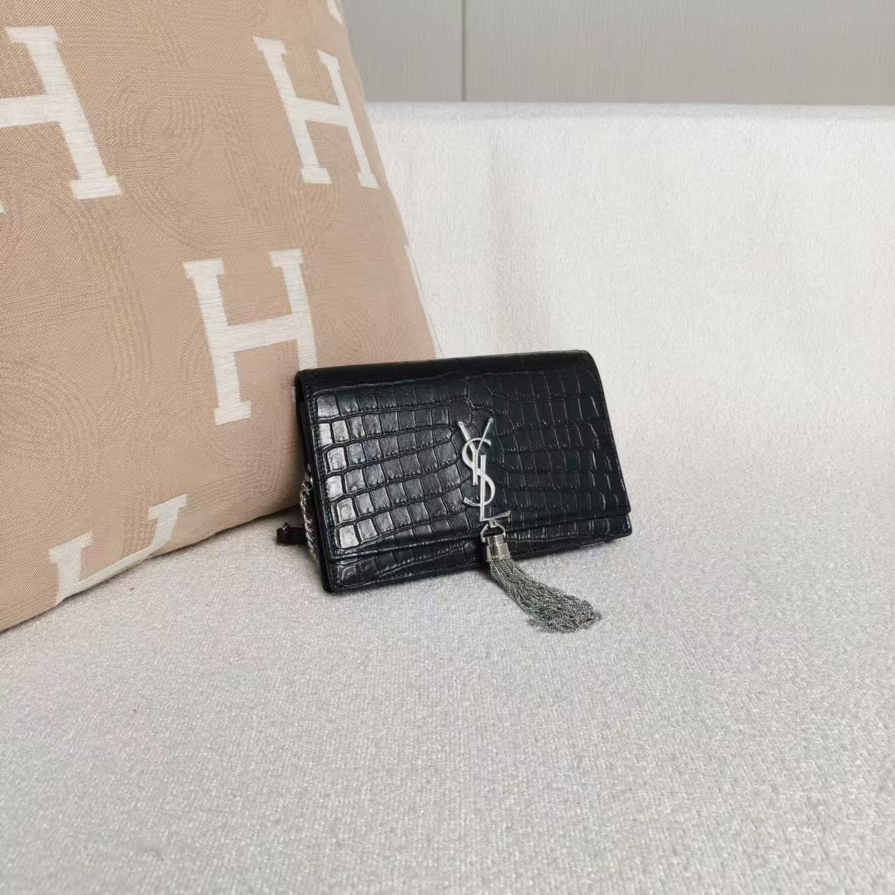 Saint Laurent - Kate - Crocodile-embossed cowhide leather - Black - (Small)