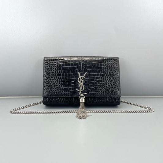 Saint Laurent - Kate - Crocodile-embossed leather - Black - (medium)