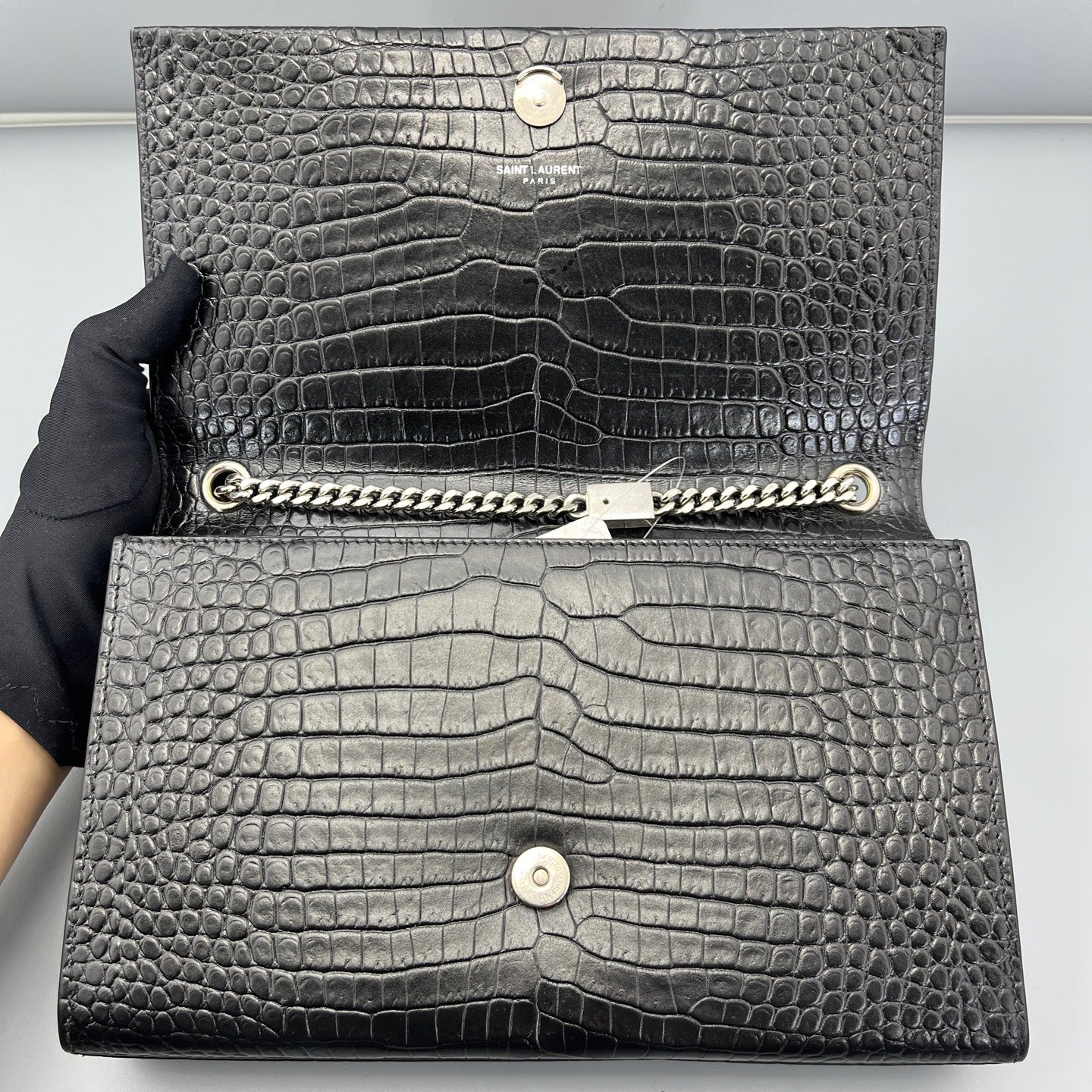 Saint Laurent - Kate - Crocodile-embossed leather - Black - (medium)