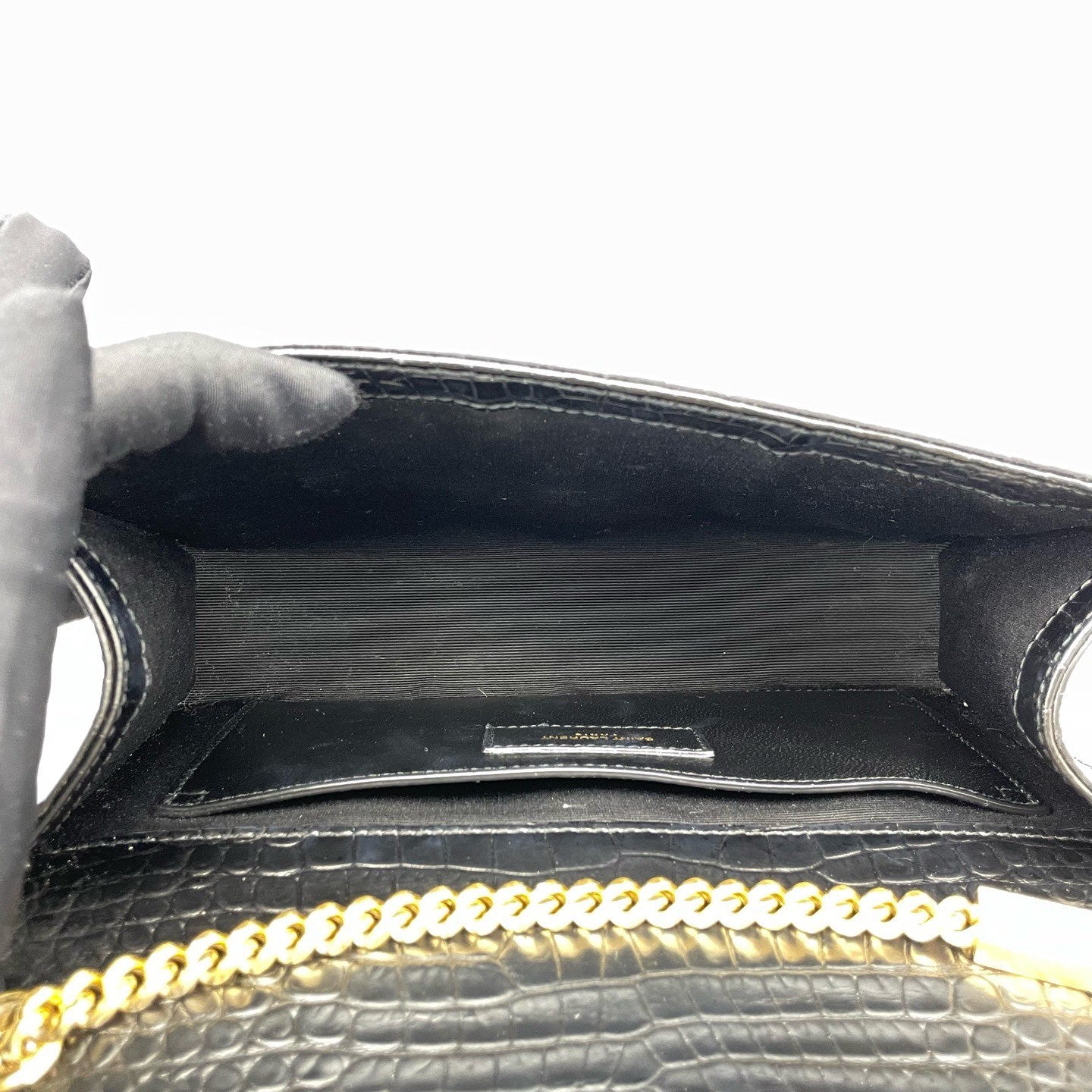 Saint Laurent - Kate - Crocodile embossed leather - Black with Gold-Tone Hardware - (medium)