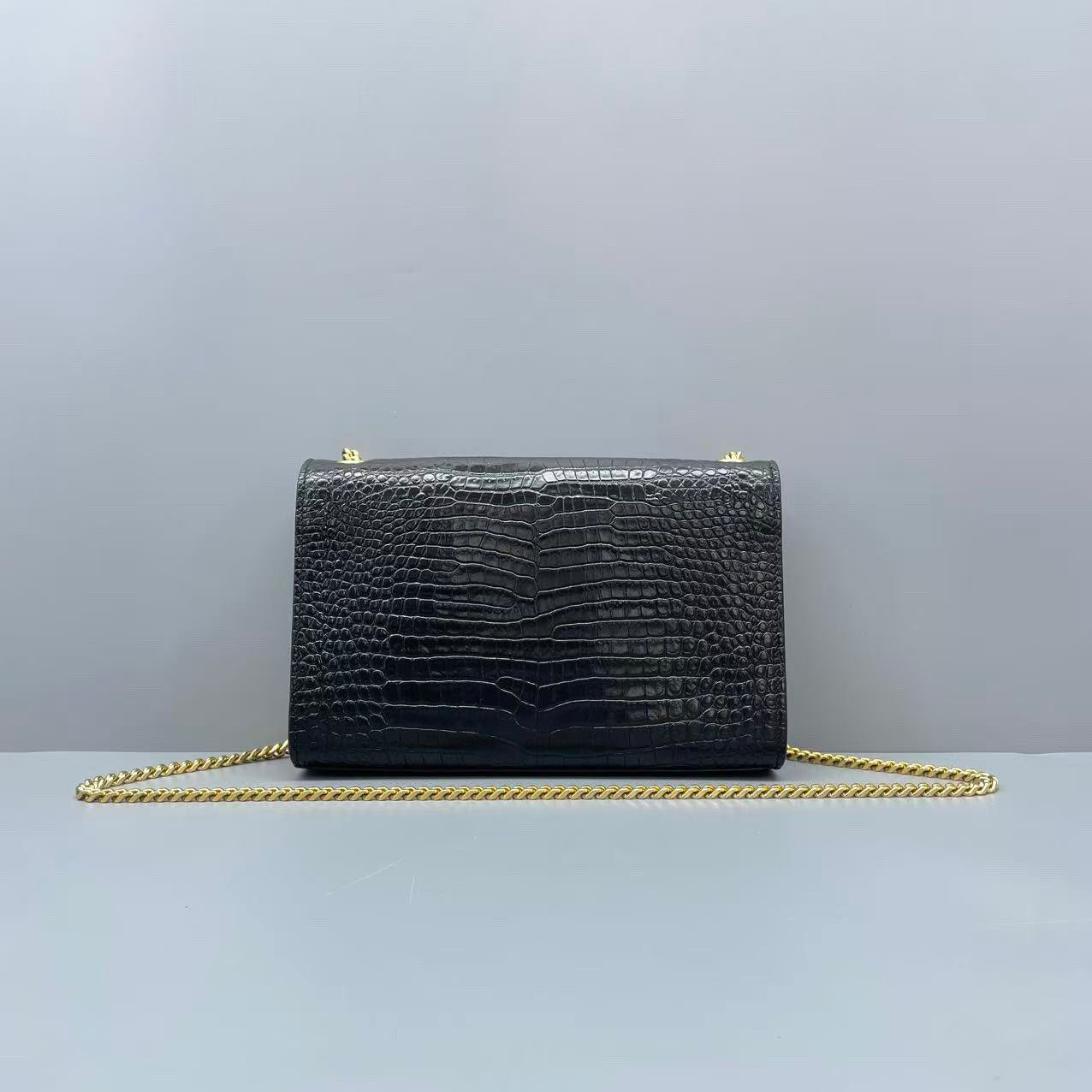 Saint Laurent - Kate - Crocodile embossed leather - Black with Gold-Tone Hardware - (medium)