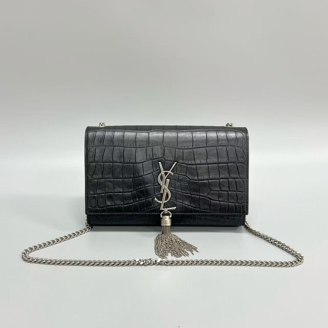 Saint Laurent - Kate - Embossed cowhide leather - Black with Silver-Tone Hardware - (medium)