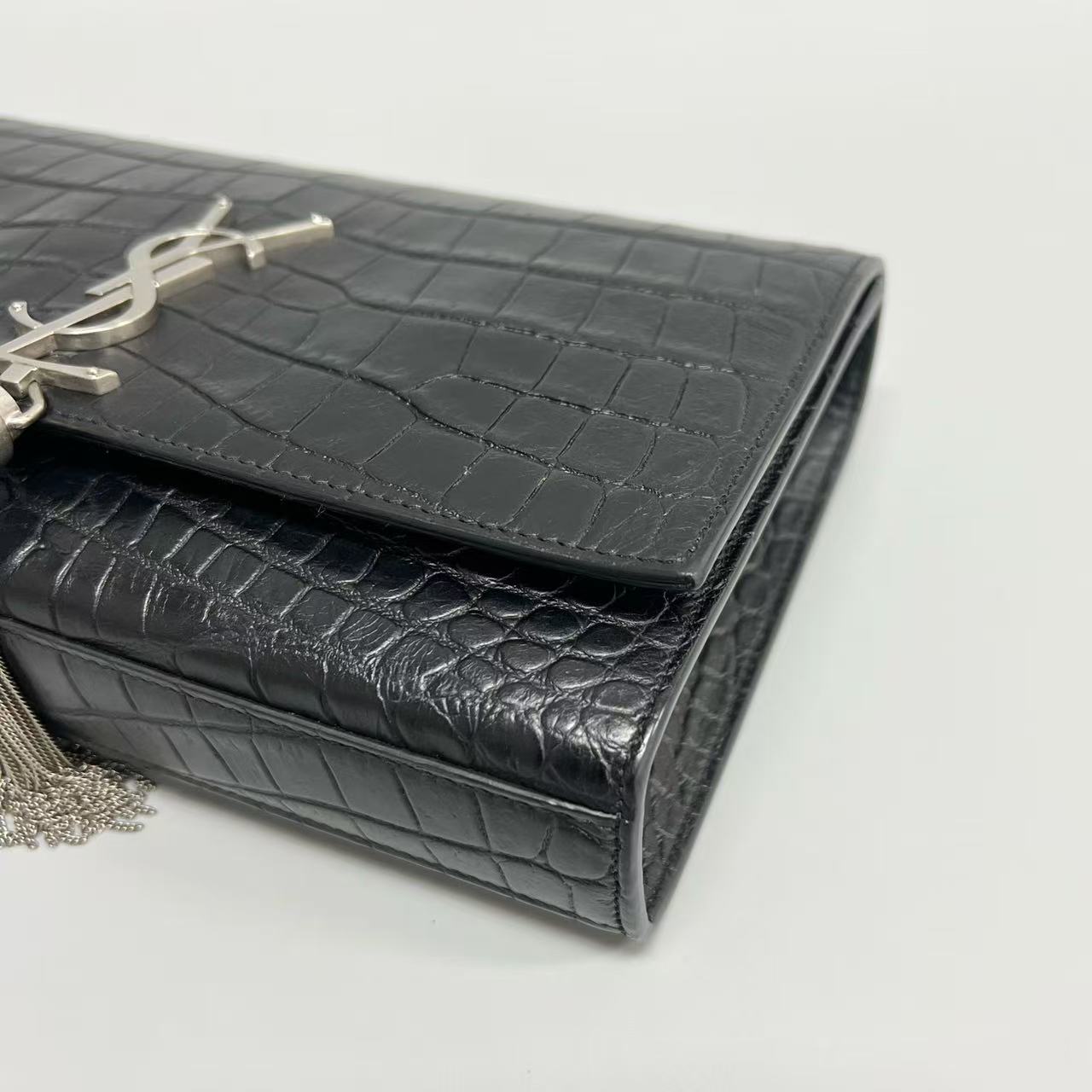 Saint Laurent - Kate - Embossed cowhide leather - Black with Silver-Tone Hardware - (medium)