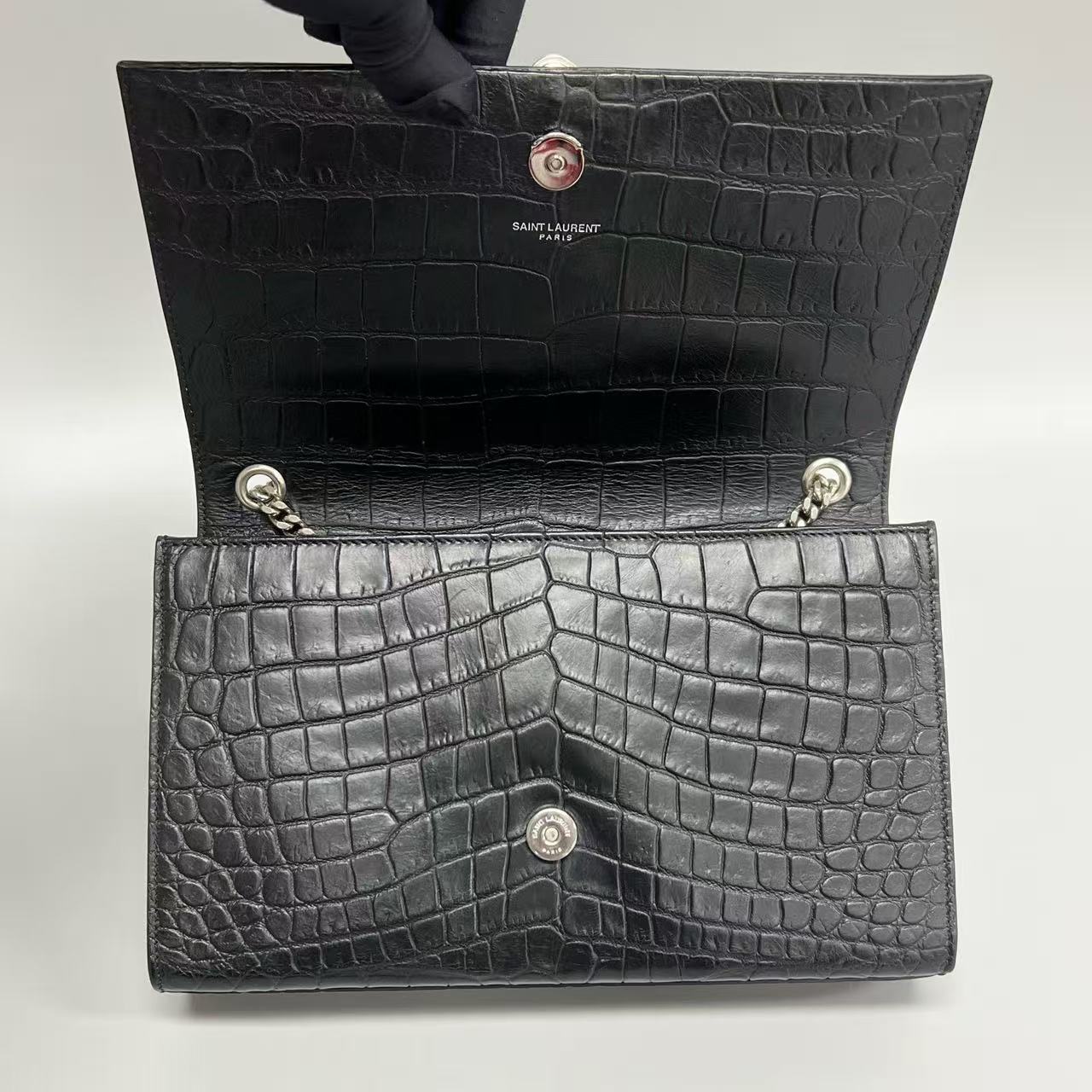 Saint Laurent - Kate - Embossed cowhide leather - Black with Silver-Tone Hardware - (medium)