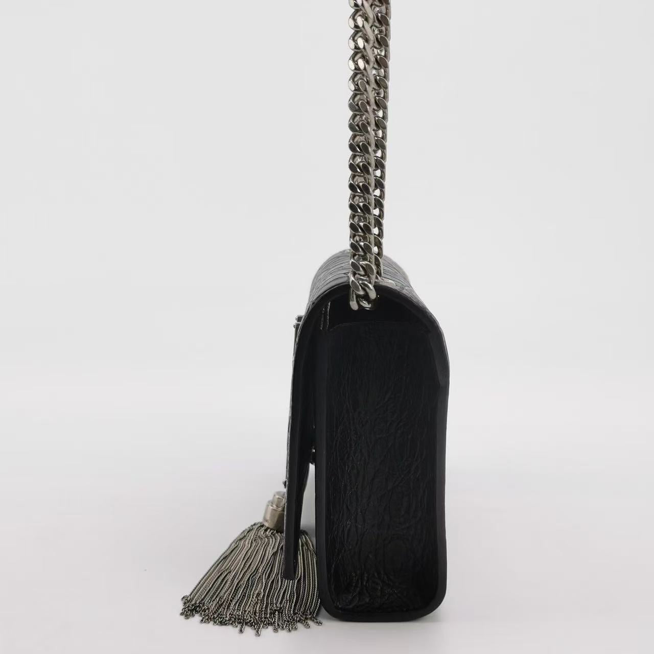 Saint Laurent - Kate - Embossed cowhide leather - Black with Silver-Tone Hardware - (mini)