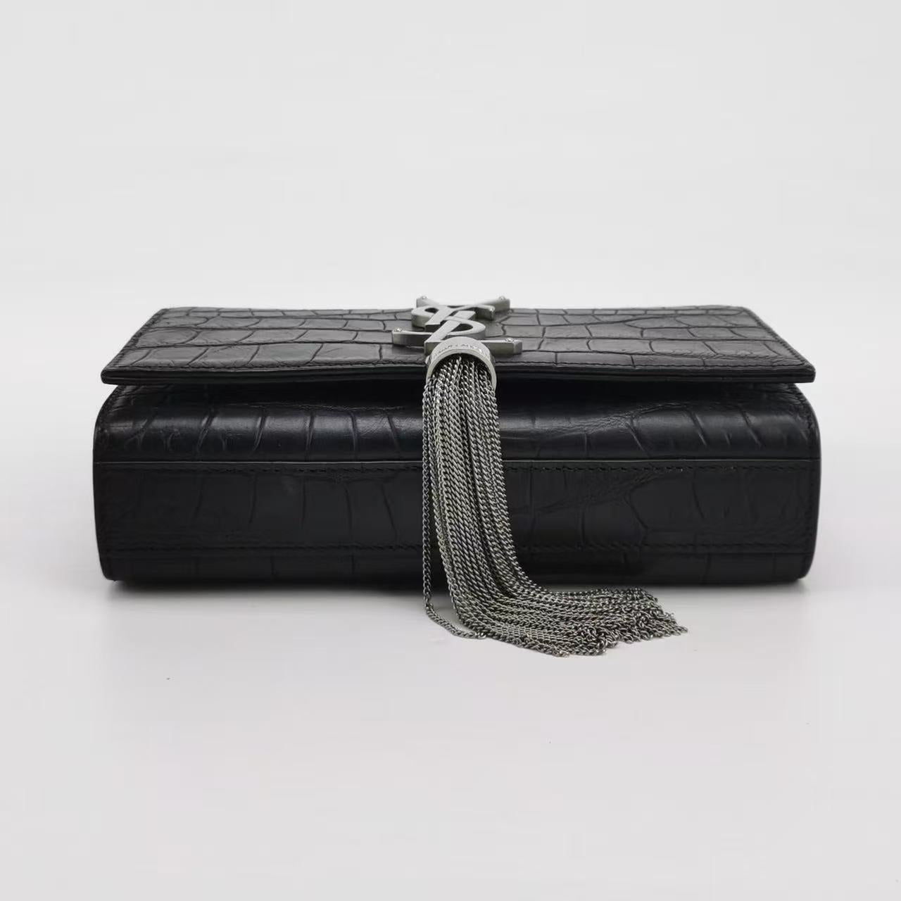 Saint Laurent - Kate - Embossed cowhide leather - Black with Silver-Tone Hardware - (mini)