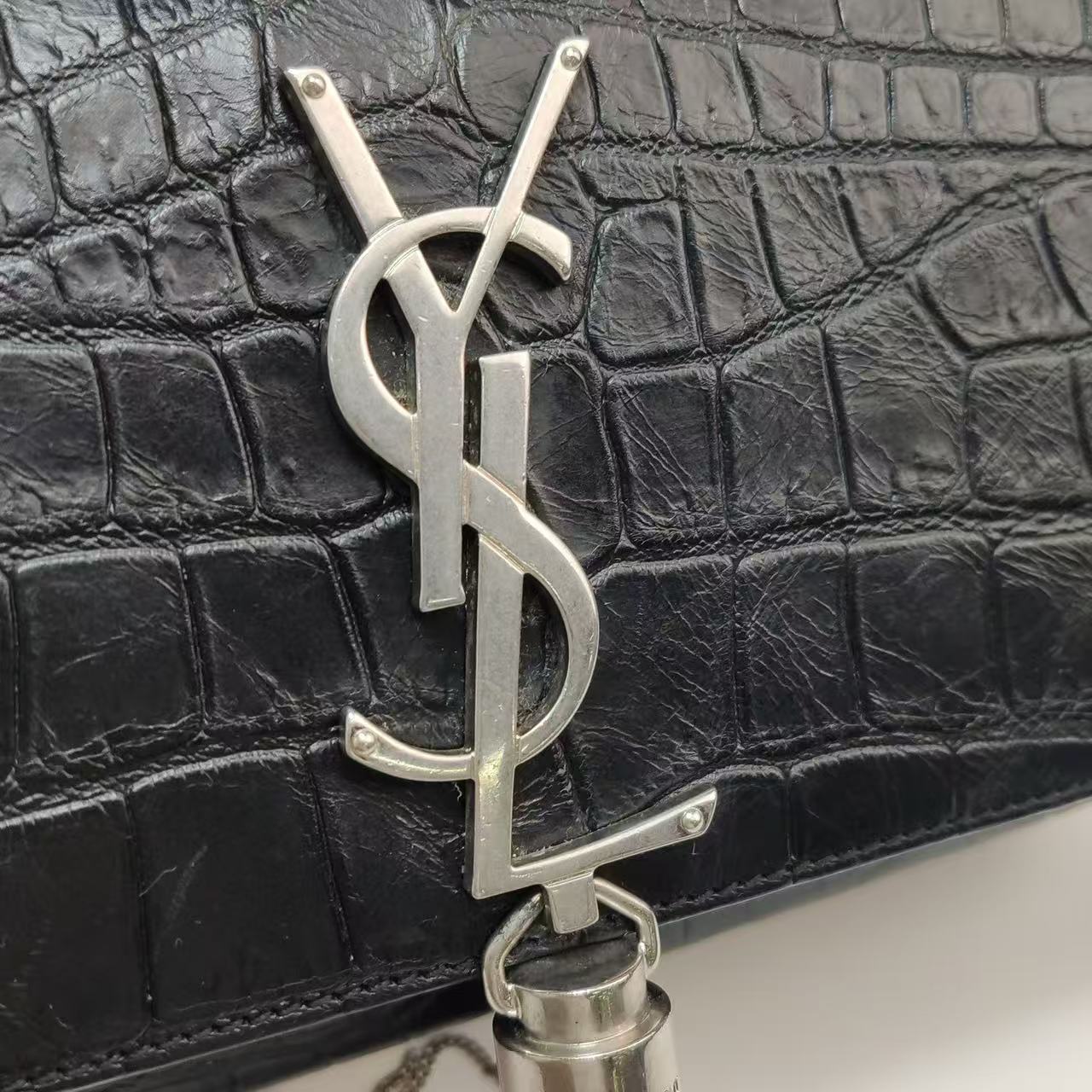 Saint Laurent - Kate - Embossed cowhide leather - Black with Silver-Tone Hardware - (mini)