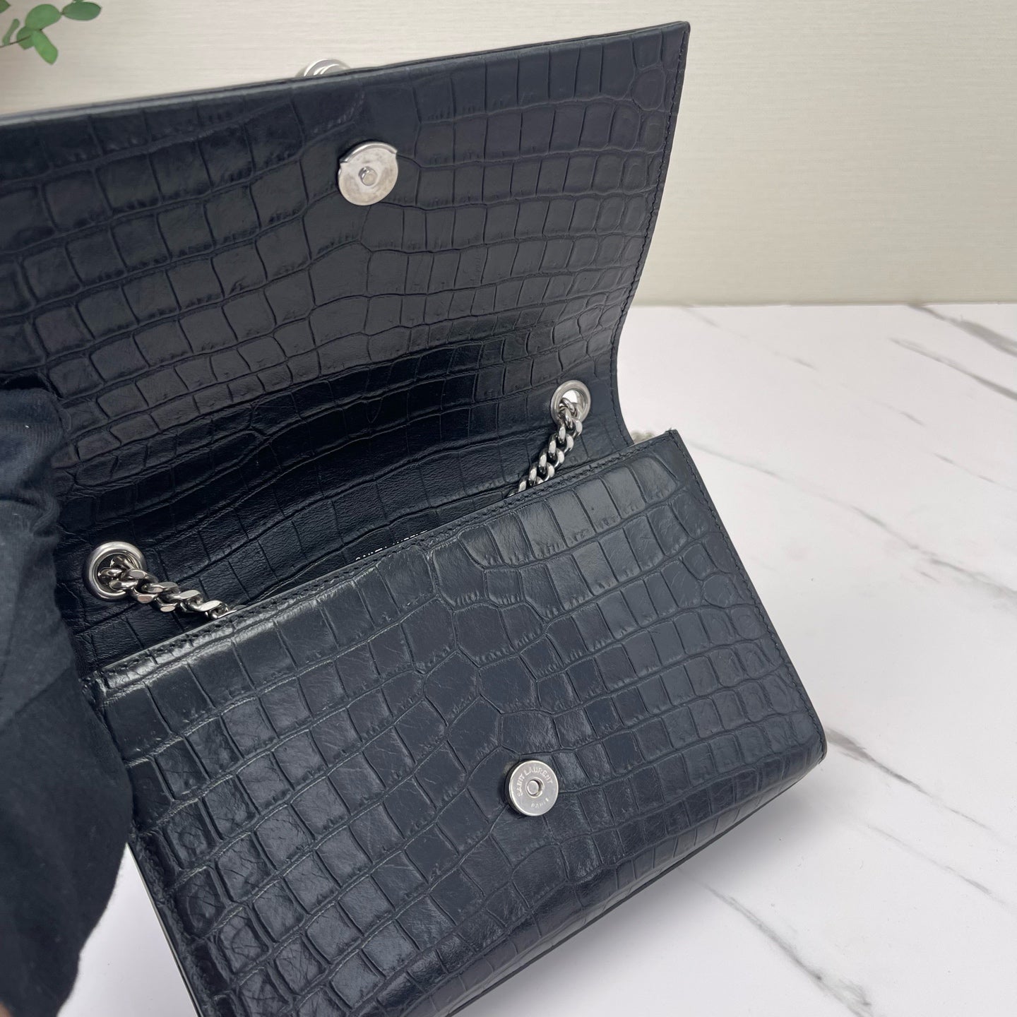 Saint Laurent - Kate - Embossed cowhide leather - Black with Silver-Tone Hardware - (small)