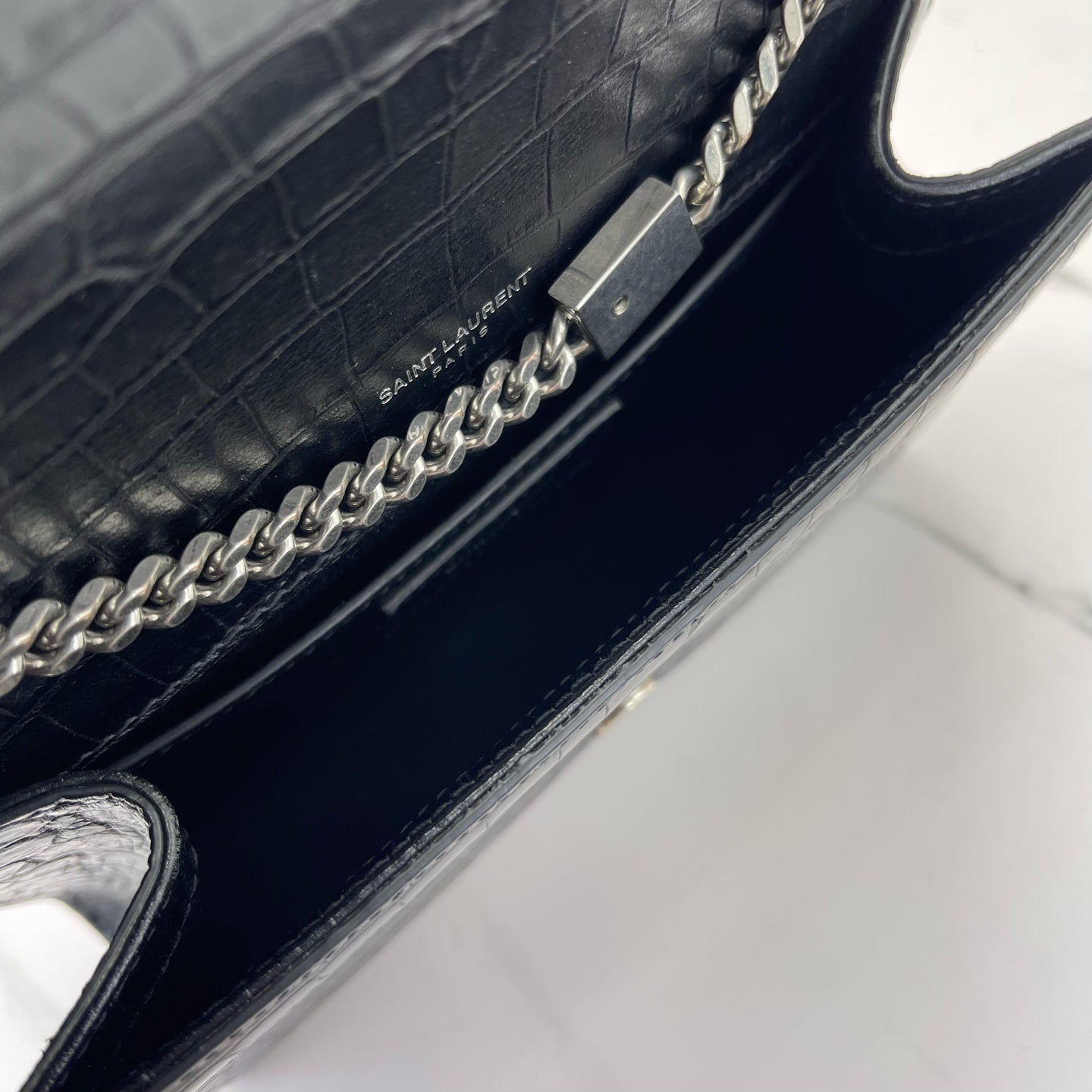 Saint Laurent - Kate - Embossed cowhide leather - Black with Silver-Tone Hardware - (small)