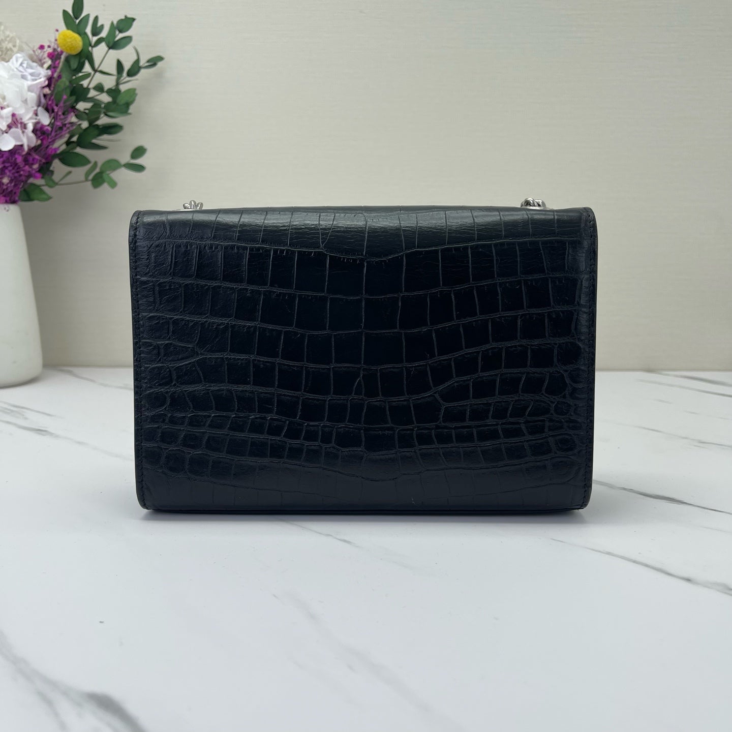 Saint Laurent - Kate - Embossed cowhide leather - Black with Silver-Tone Hardware - (small)
