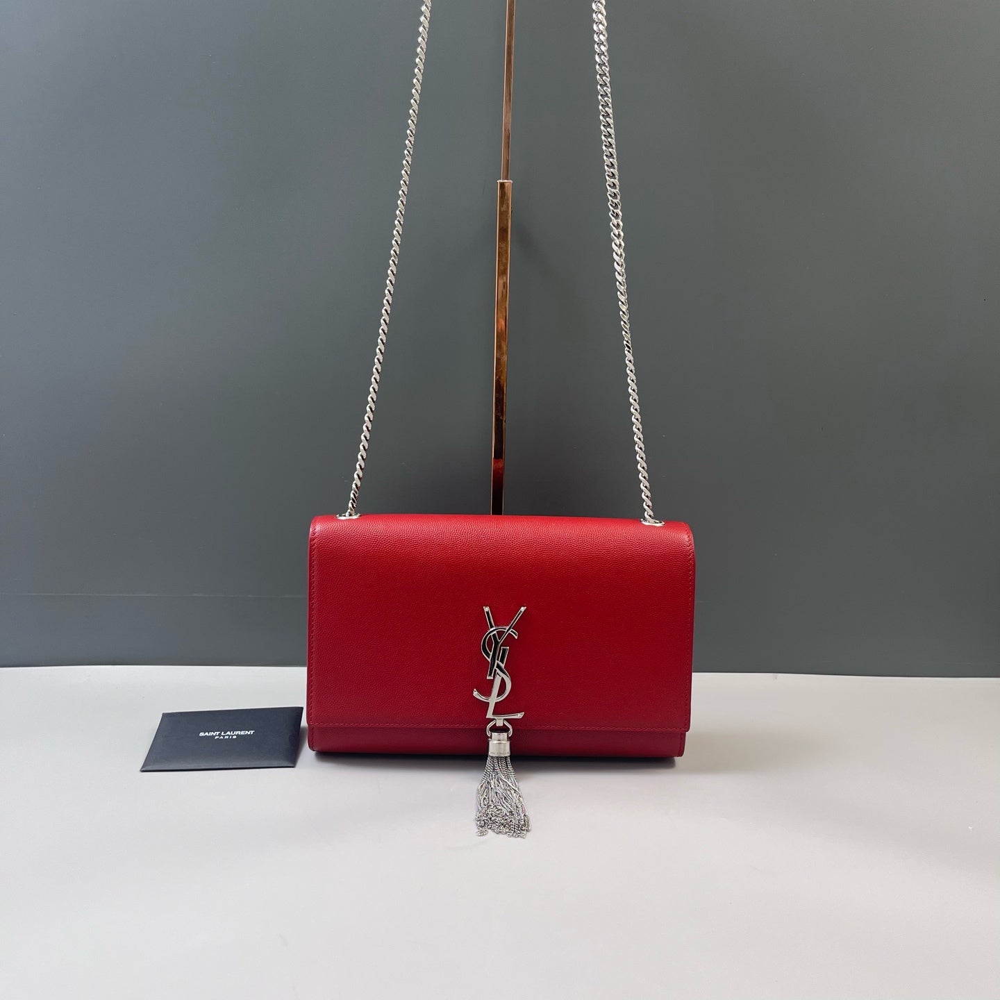 Saint Laurent - Kate - Grained calfskin leather - Red with Silver-Tone Hardware - (small)