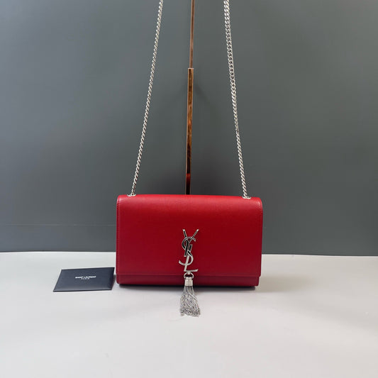 Saint Laurent - Kate - Grained calfskin leather - Red with Silver-Tone Hardware - (small)