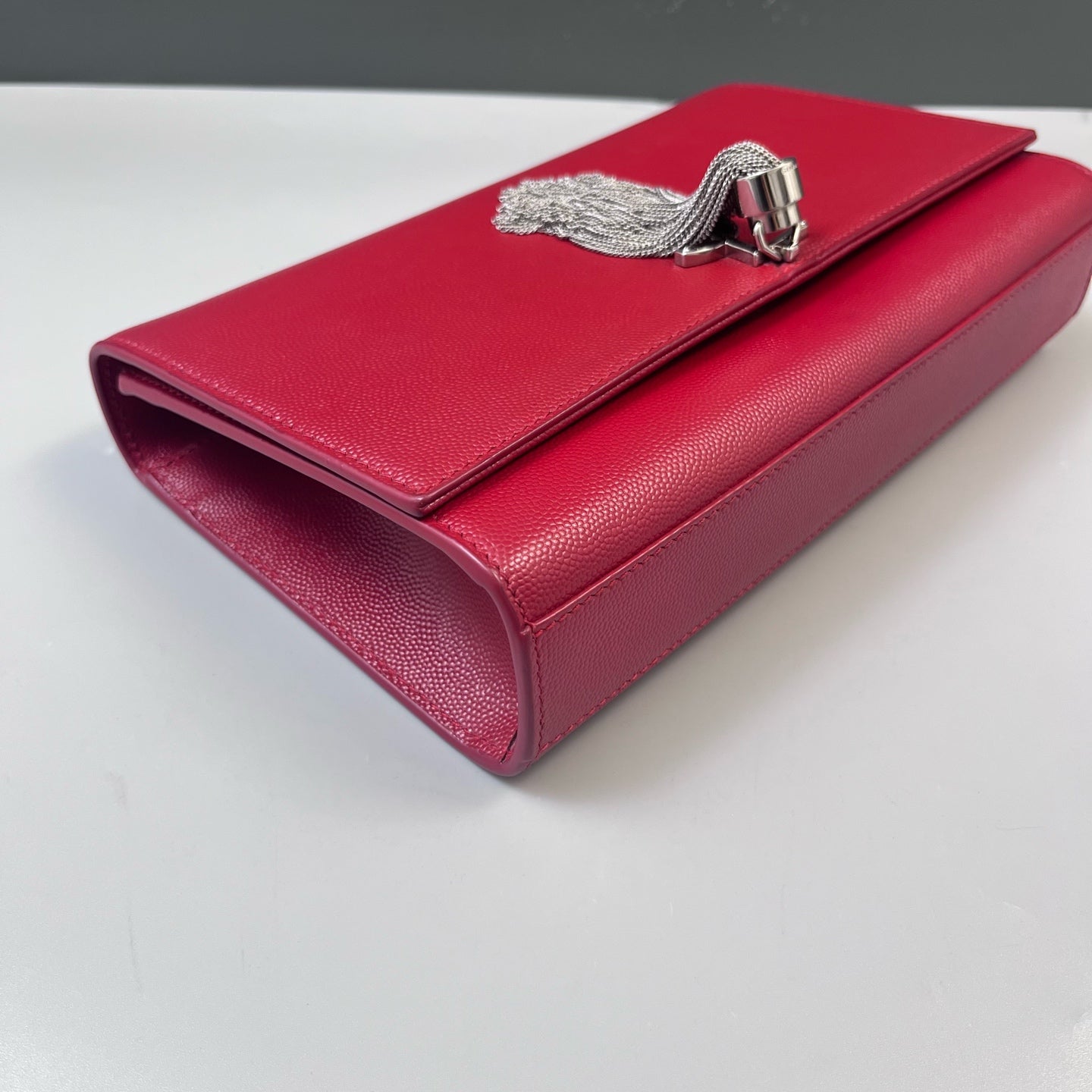 Saint Laurent - Kate - Grained calfskin leather - Red with Silver-Tone Hardware - (small)