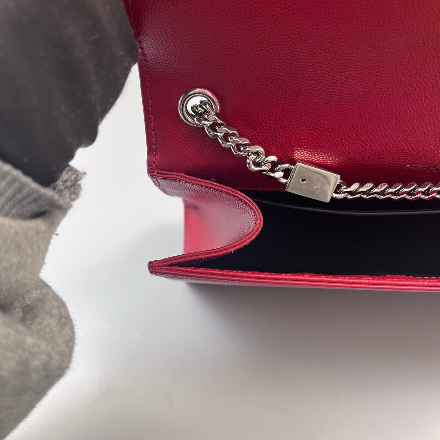 Saint Laurent - Kate - Grained calfskin leather - Red with Silver-Tone Hardware - (small)