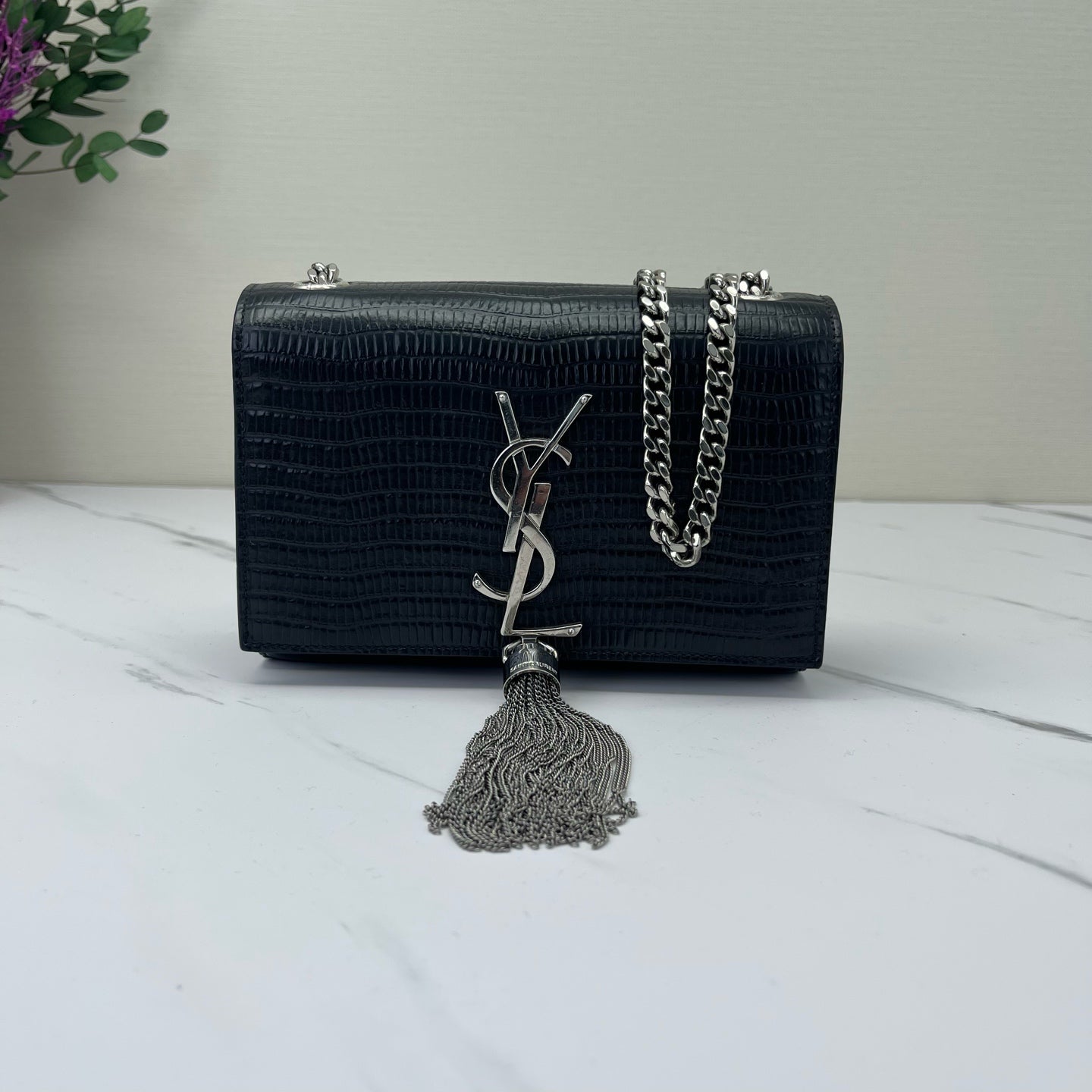 Saint Laurent - Kate - Lizard embossed cowhide leather - Black with silver-tone hardware - (Small)
