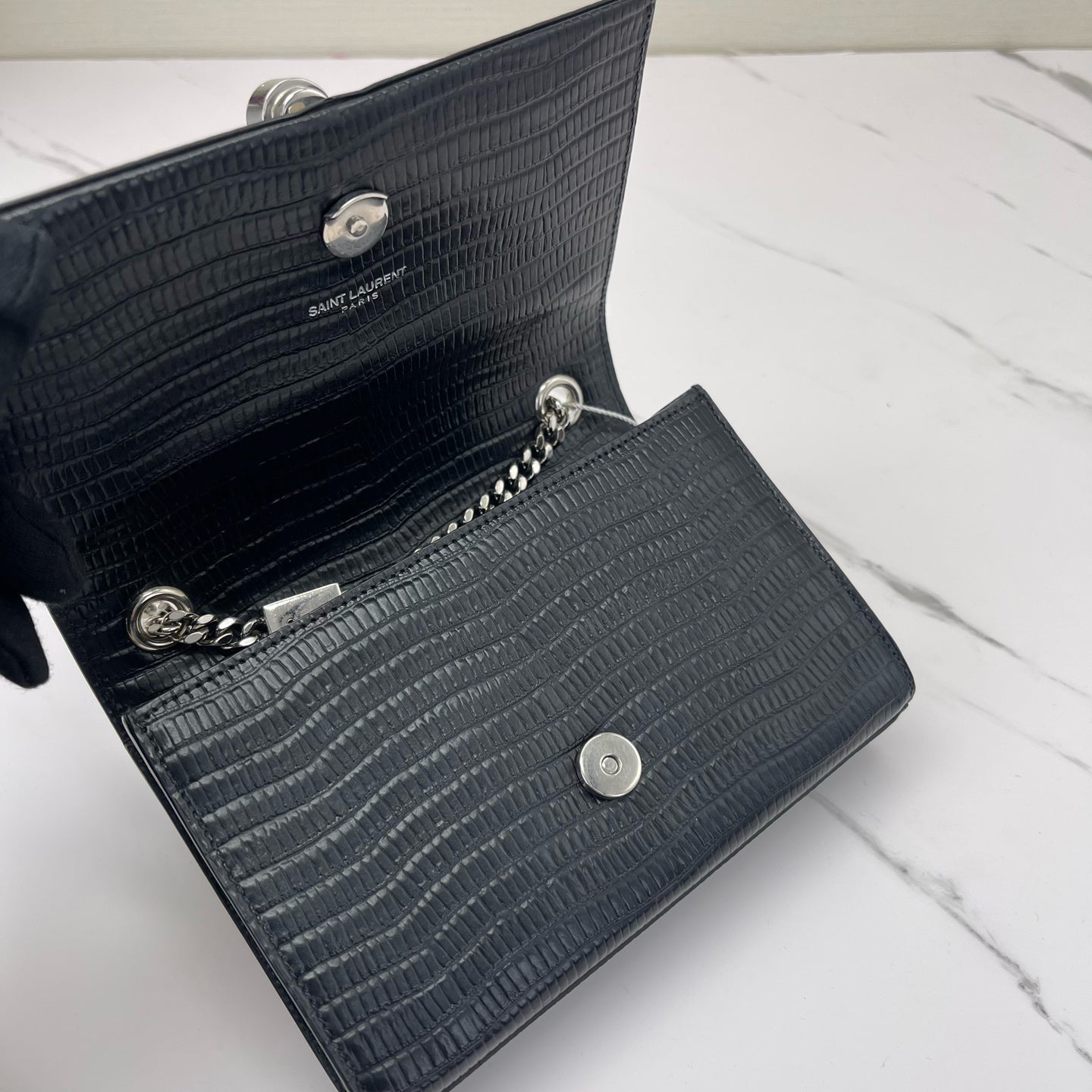 Saint Laurent - Kate - Lizard embossed cowhide leather - Black with silver-tone hardware - (Small)