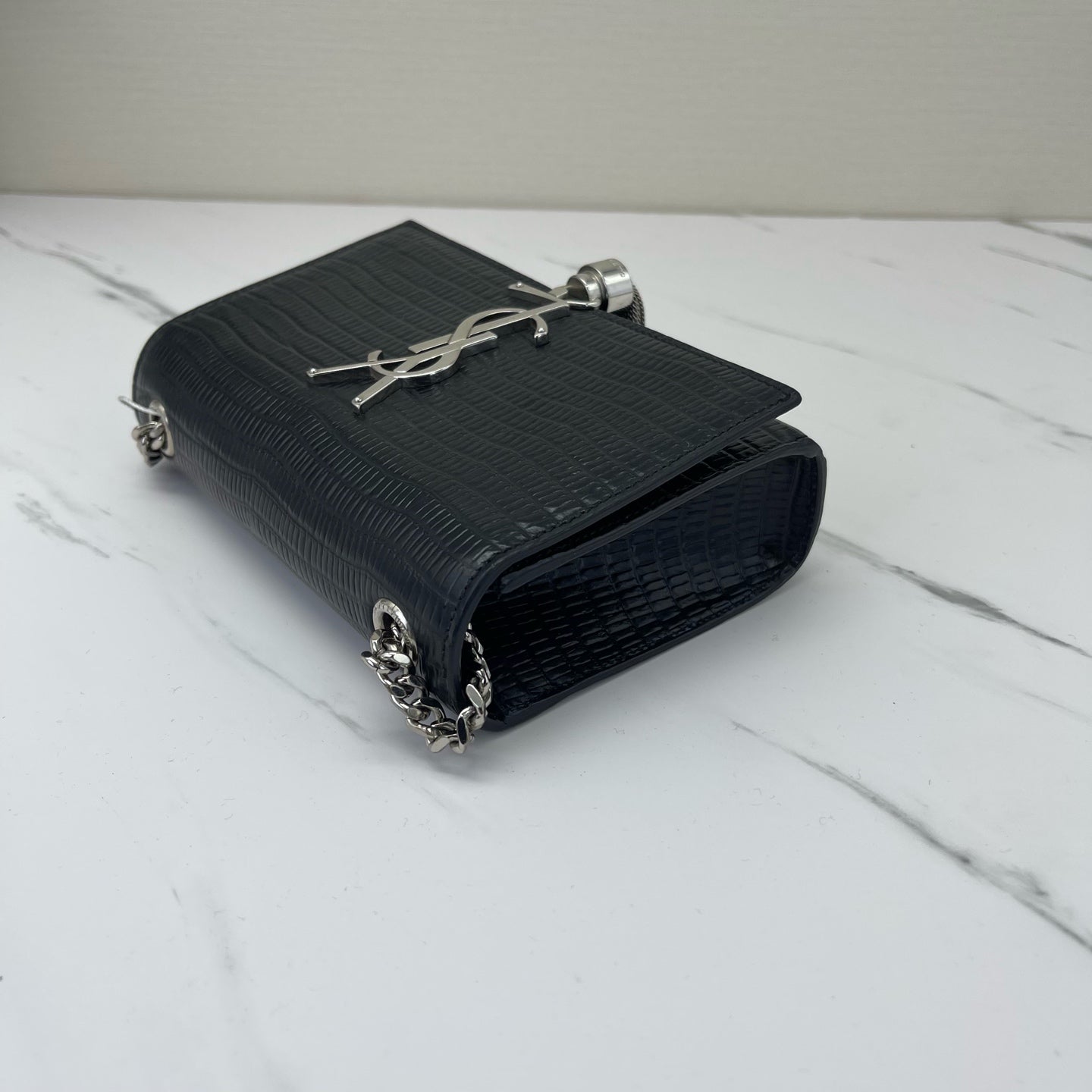 Saint Laurent - Kate - Lizard embossed cowhide leather - Black with silver-tone hardware - (Small)