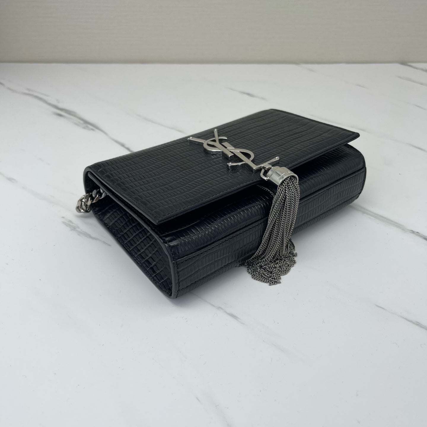 Saint Laurent - Kate - Lizard embossed cowhide leather - Black with silver-tone hardware - (Small)