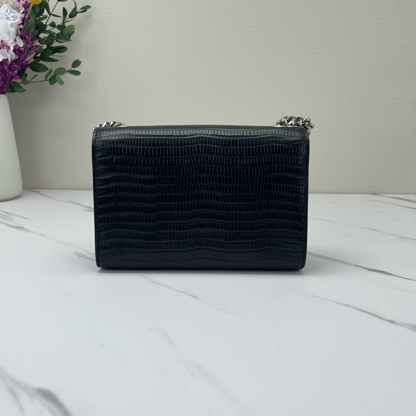 Saint Laurent - Kate - Lizard embossed cowhide leather - Black with silver-tone hardware - (Small)