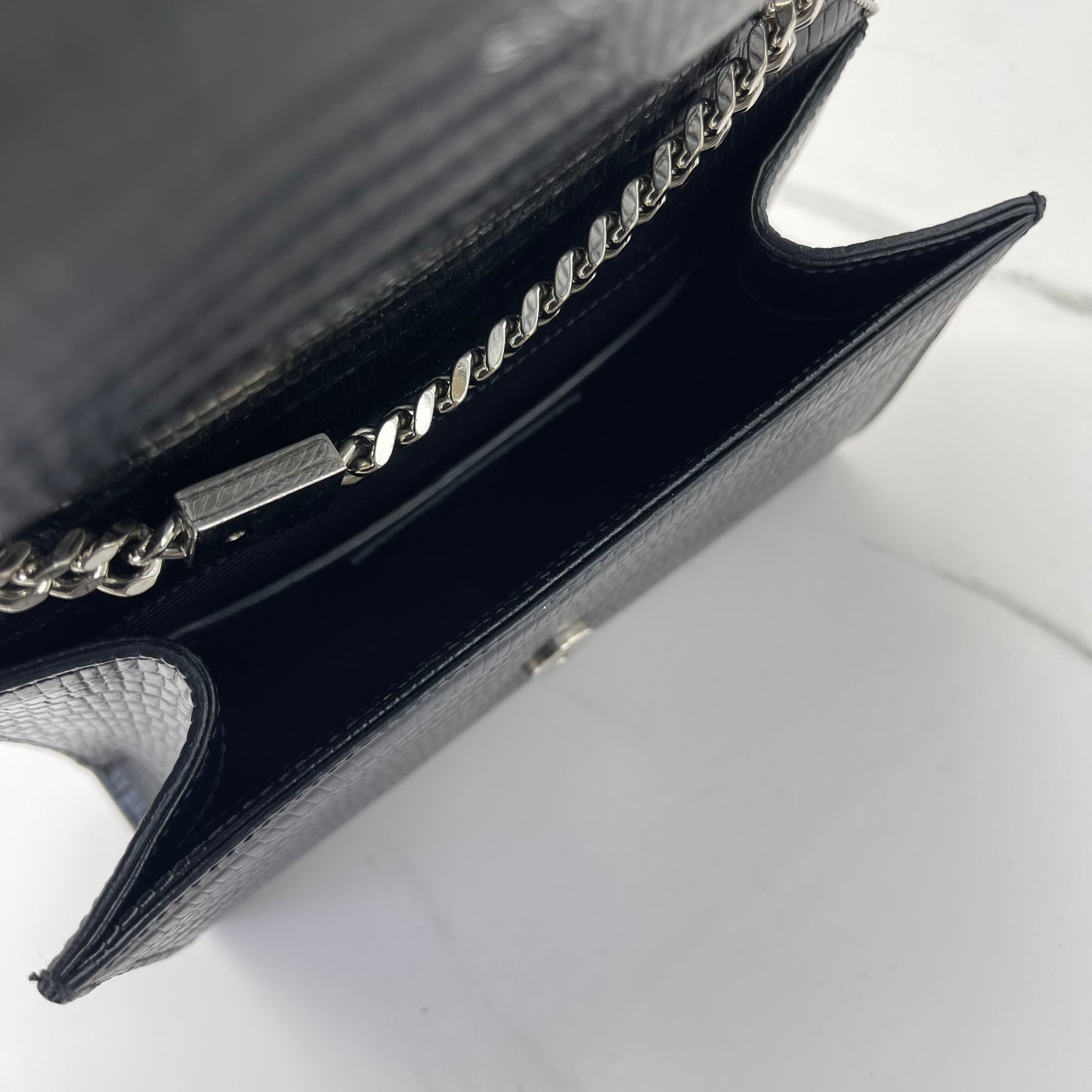 Saint Laurent - Kate - Lizard embossed cowhide leather - Black with silver-tone hardware - (Small)