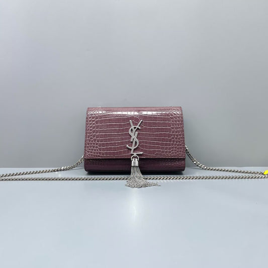 Saint Laurent - Kate Small - Crocodile embossed leather - Burgundy - (Small)