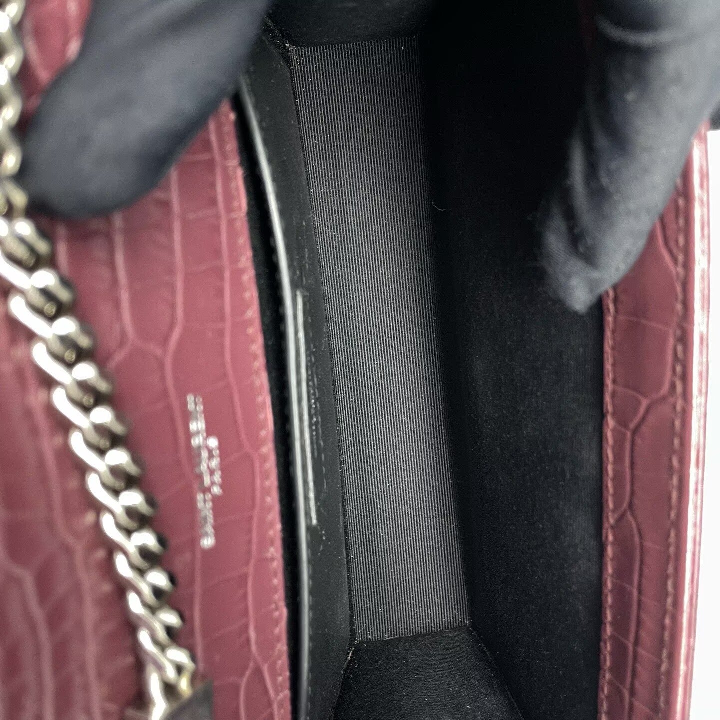 Saint Laurent - Kate Small - Crocodile embossed leather - Burgundy - (Small)