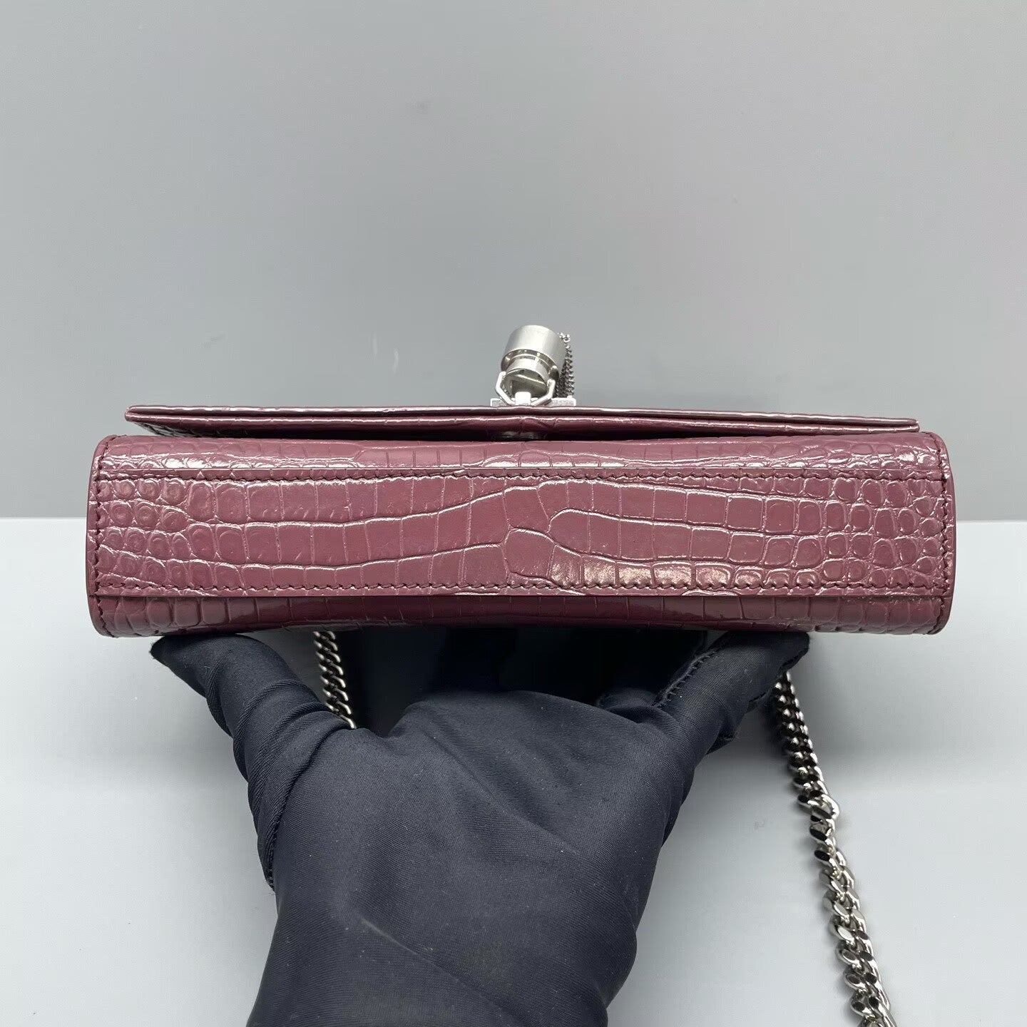 Saint Laurent - Kate Small - Crocodile embossed leather - Burgundy - (Small)