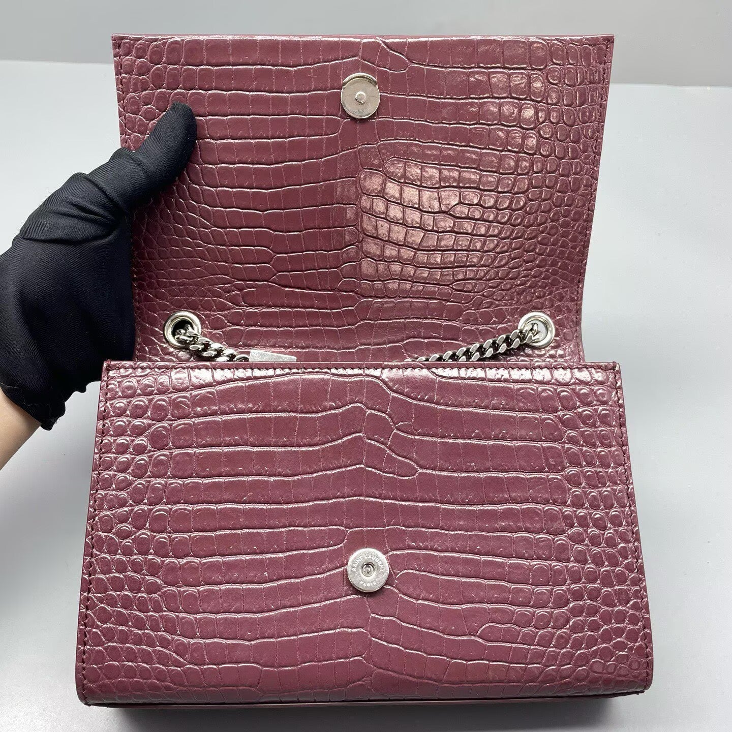 Saint Laurent - Kate Small - Crocodile embossed leather - Burgundy - (Small)