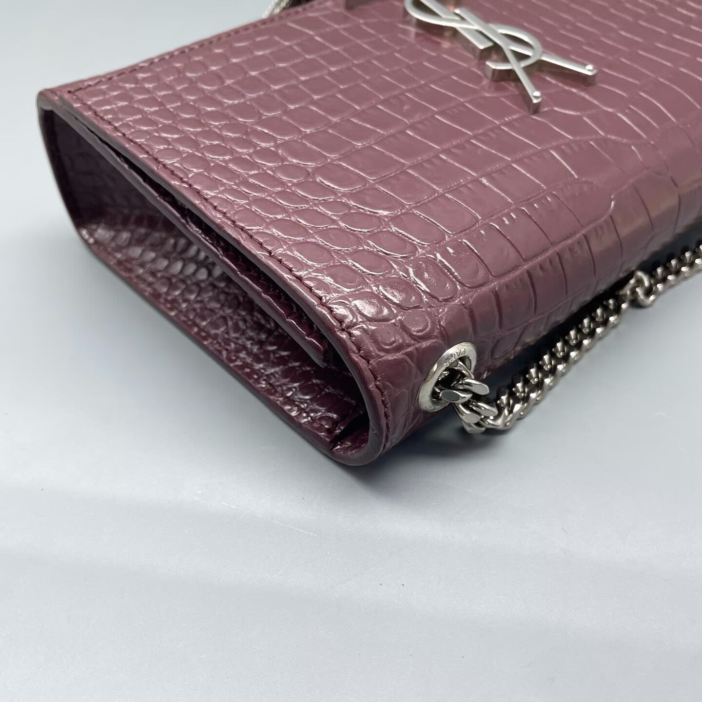 Saint Laurent - Kate Small - Crocodile embossed leather - Burgundy - (Small)