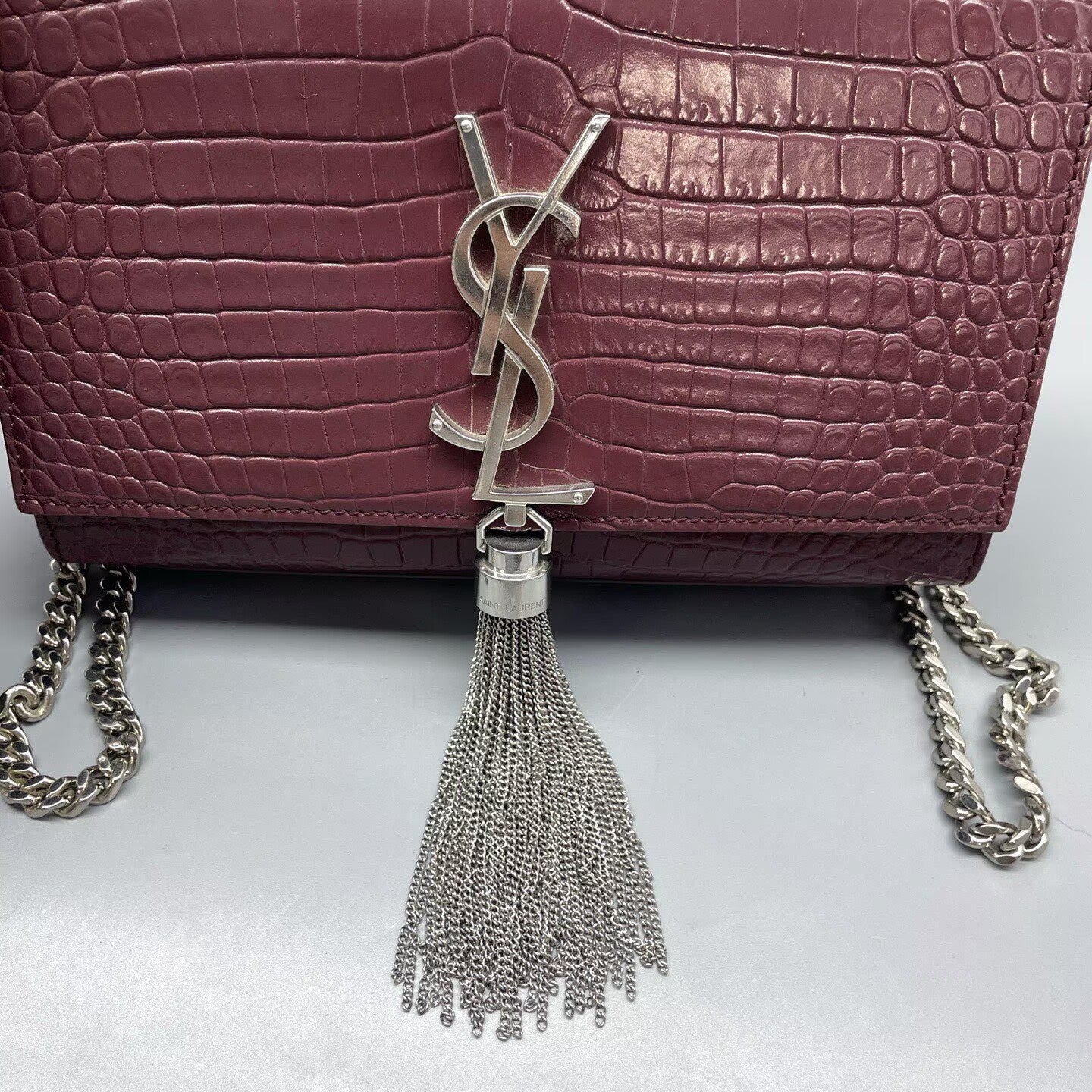 Saint Laurent - Kate Small - Crocodile embossed leather - Burgundy - (Small)