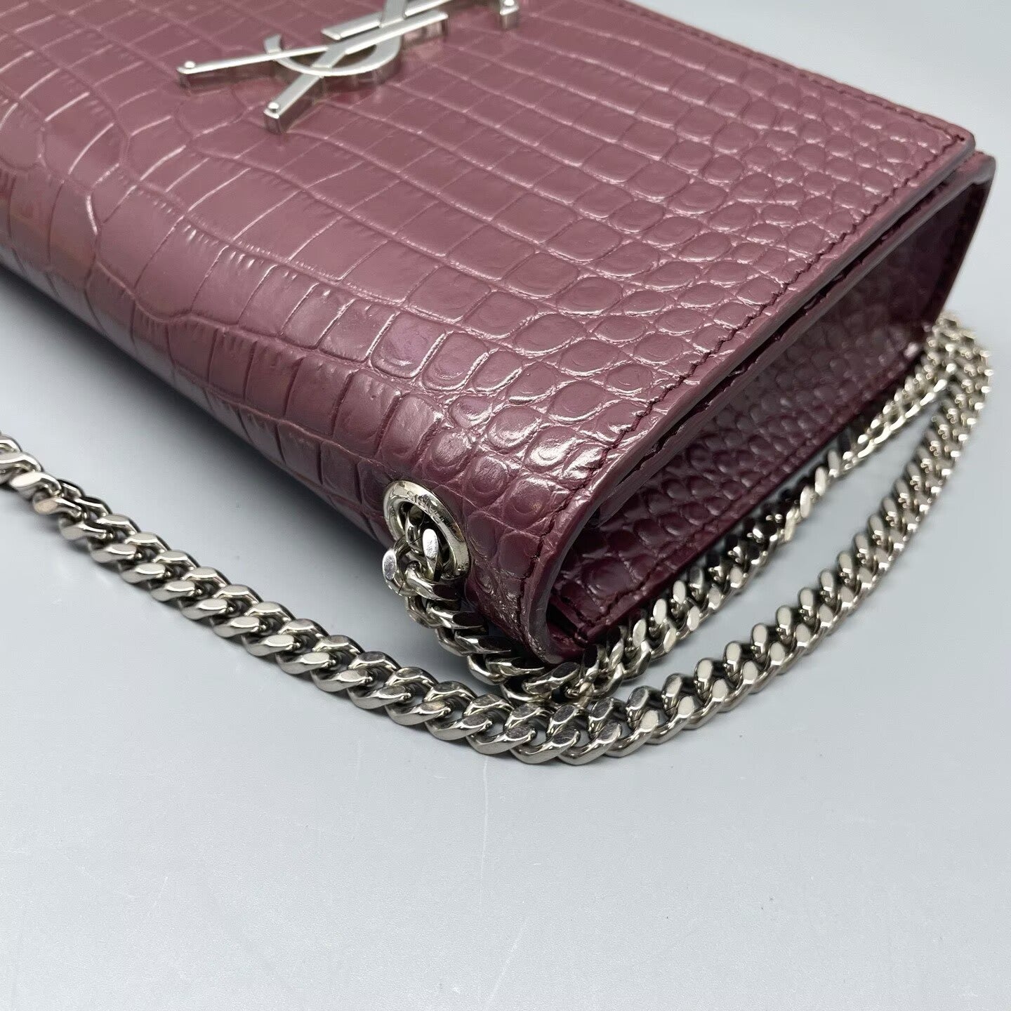 Saint Laurent - Kate Small - Crocodile embossed leather - Burgundy - (Small)