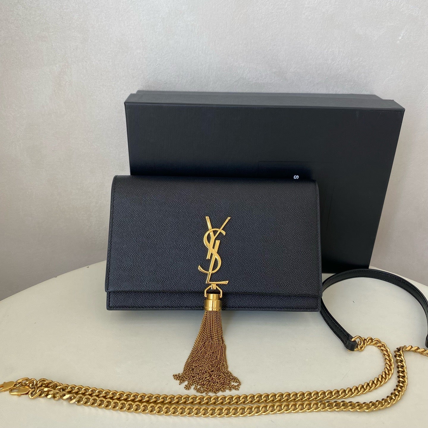 Saint Laurent - Kate Small Tassel Chain Bag - Grained leather - Black with Gold-Tone Hardware - (Small)