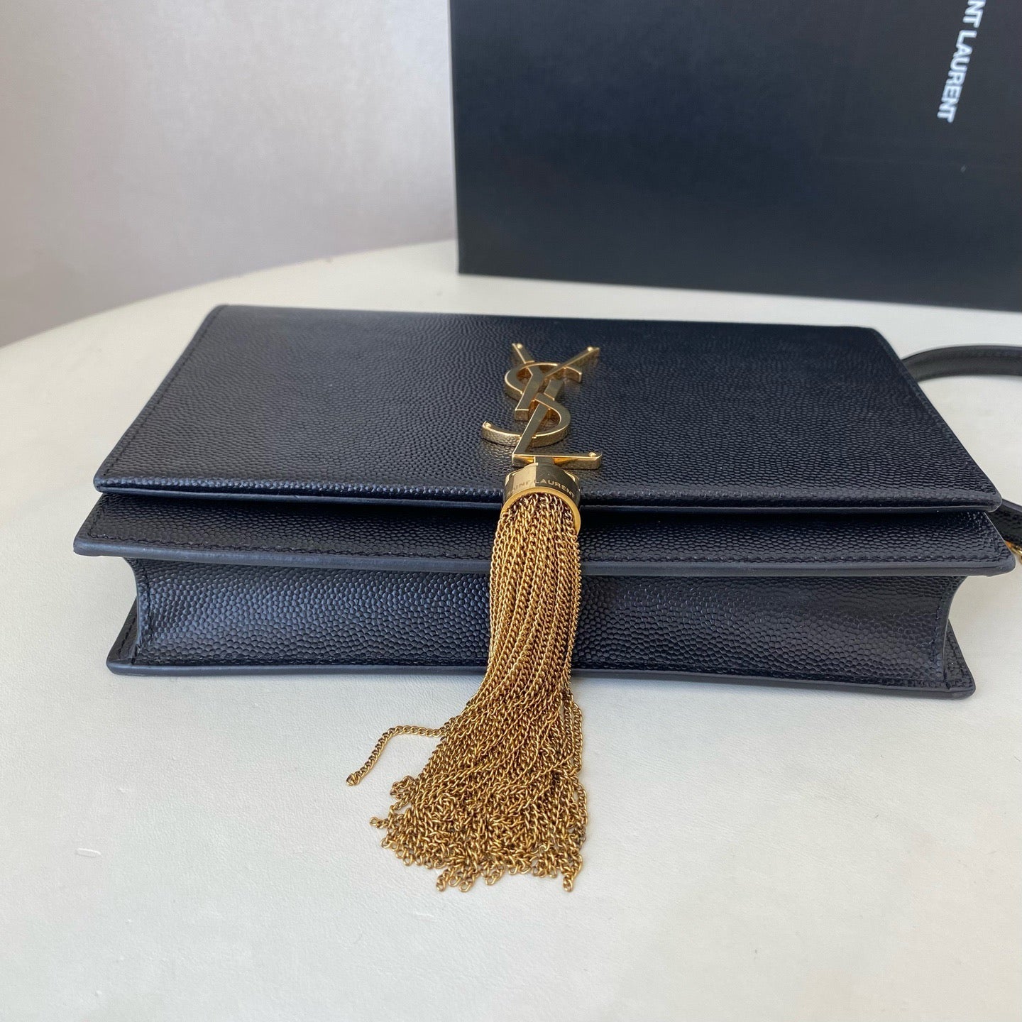 Saint Laurent - Kate Small Tassel Chain Bag - Grained leather - Black with Gold-Tone Hardware - (Small)