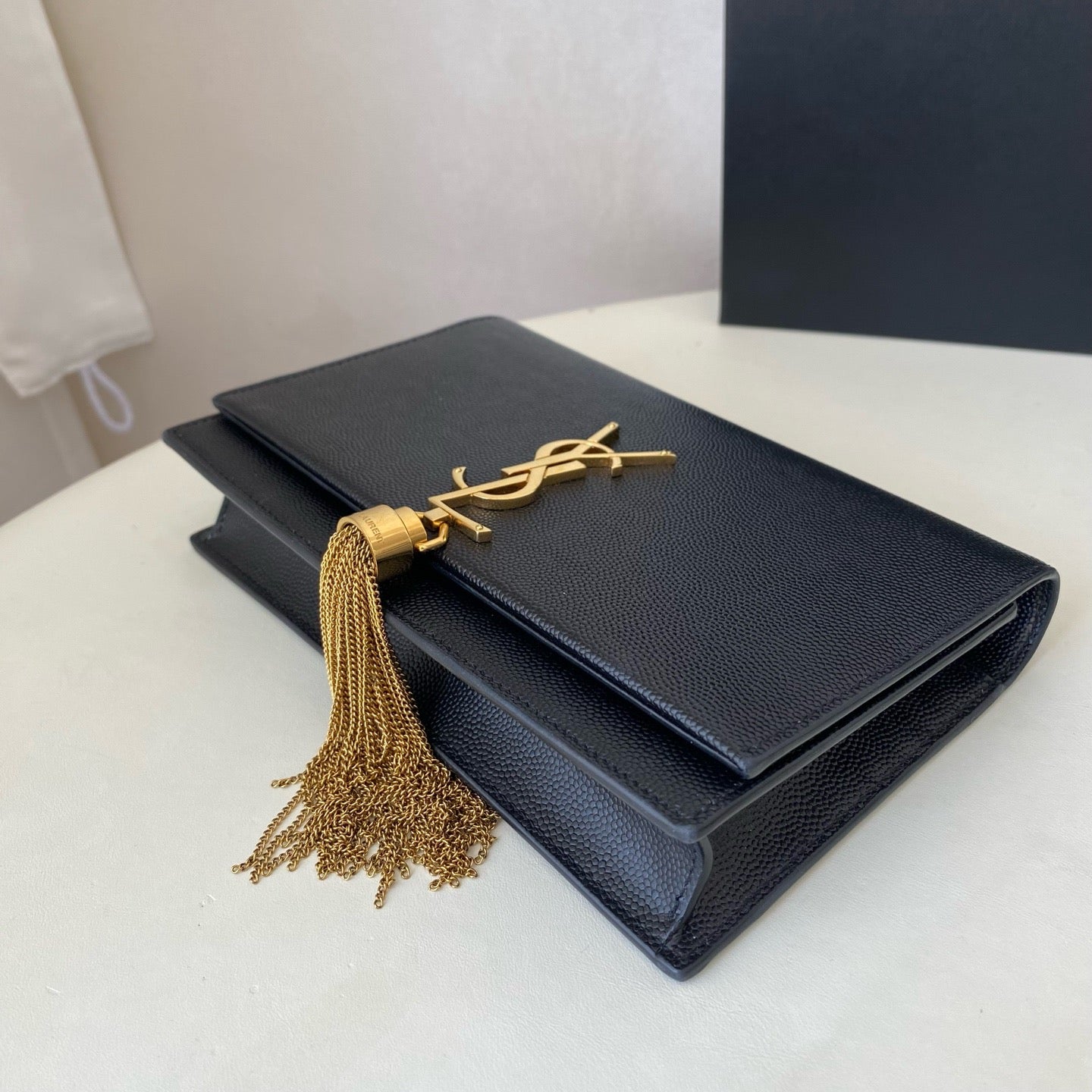Saint Laurent - Kate Small Tassel Chain Bag - Grained leather - Black with Gold-Tone Hardware - (Small)