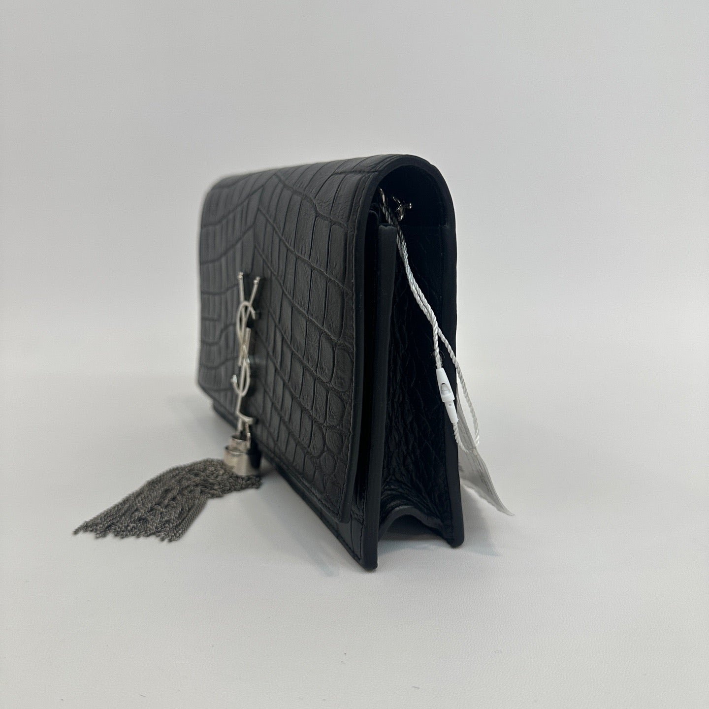 Saint Laurent - Kate Tassel Bag - Calfskin leather with crocodile embossing - Black with Silver-Tone Hardware - (small)