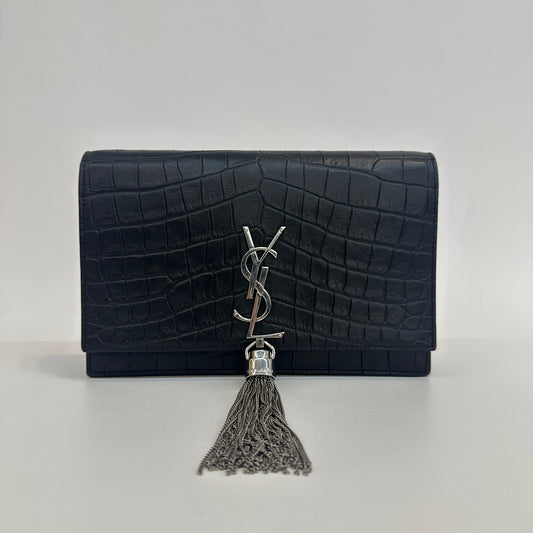 Saint Laurent - Kate Tassel Bag - Calfskin leather with crocodile embossing - Black with Silver-Tone Hardware - (small)